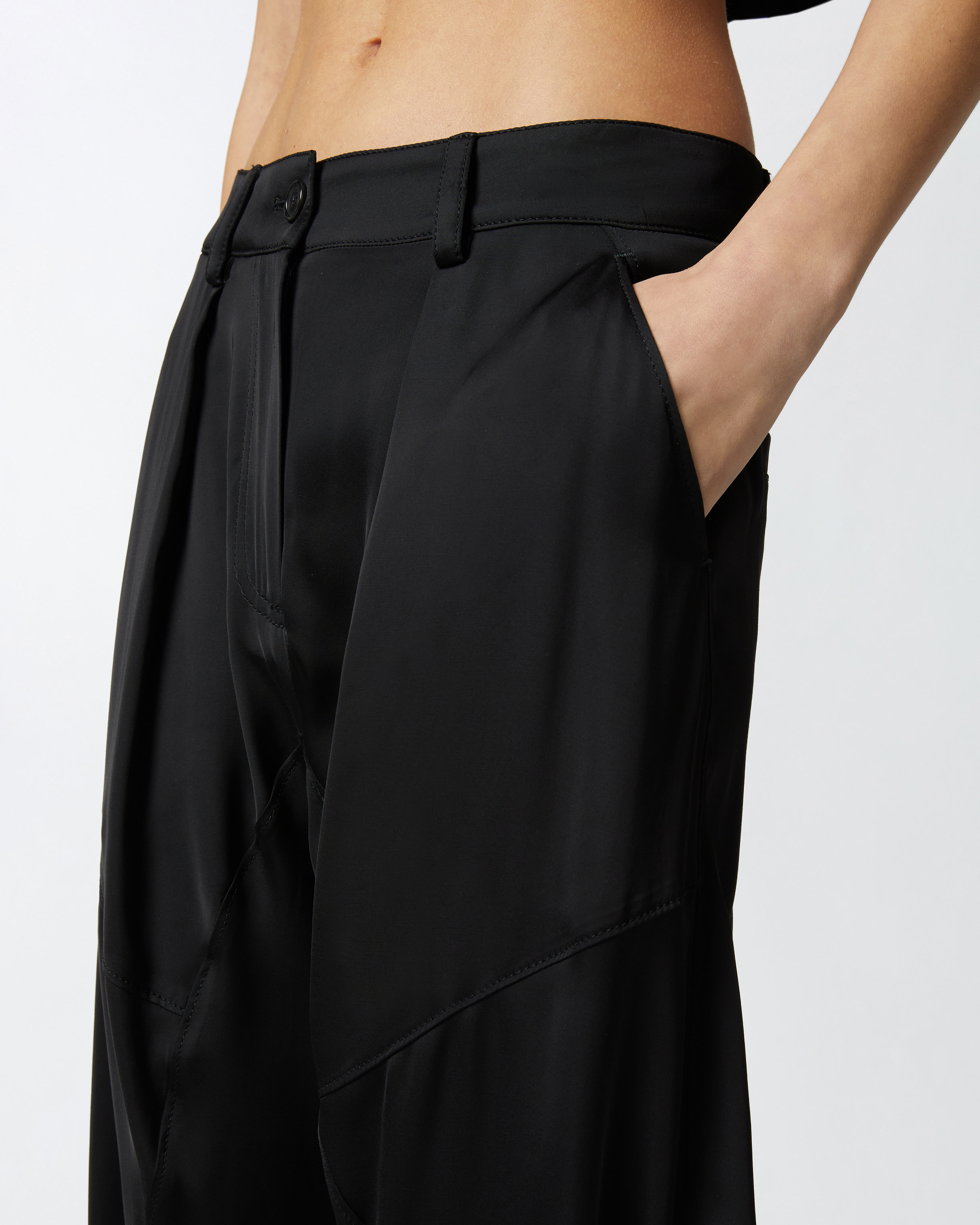 Pinko P-pants Trousers In Matte Satin With Button At The Hem In Limo Black
