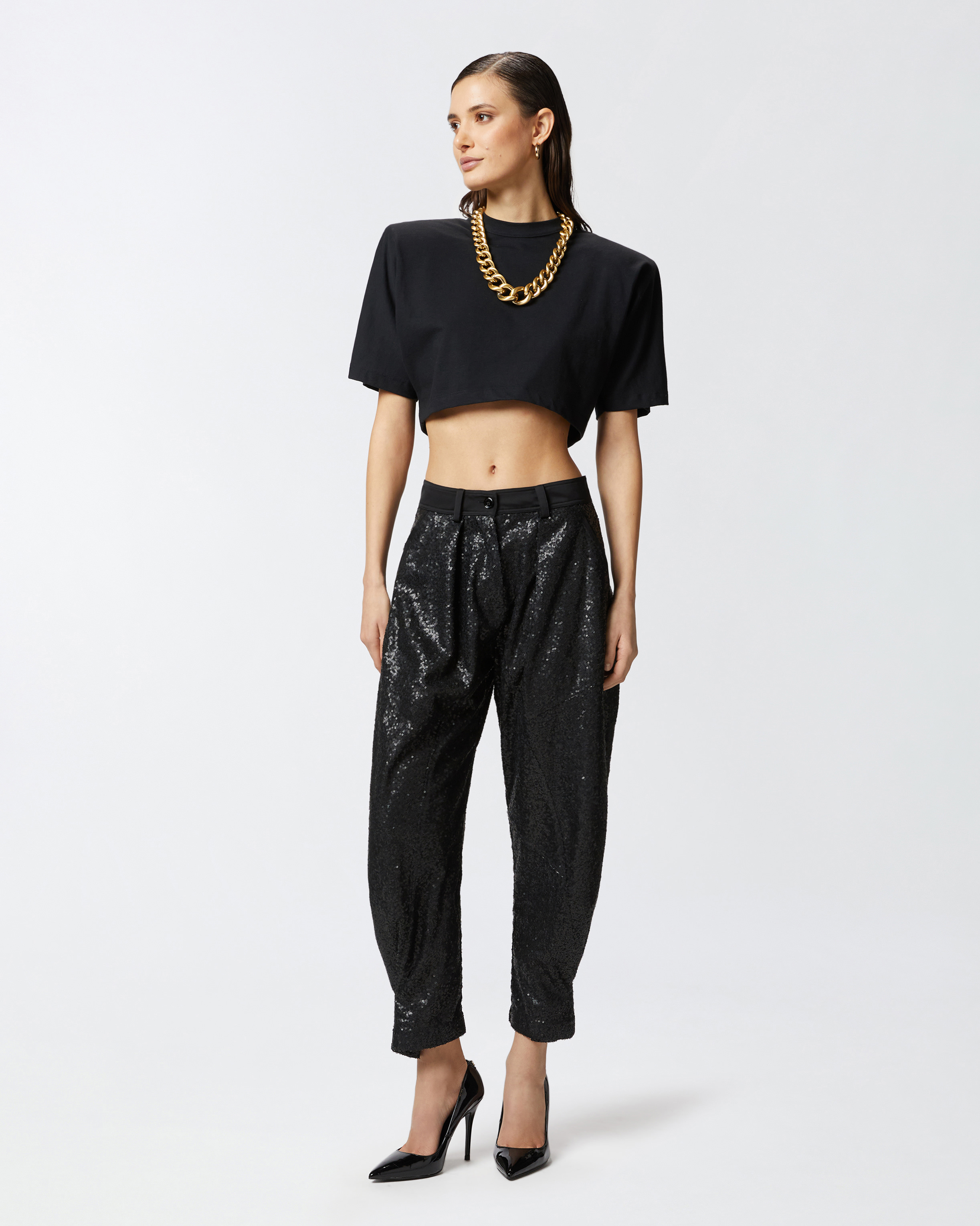 Pinko Small Sequin P-pants Trousers In Limo Black