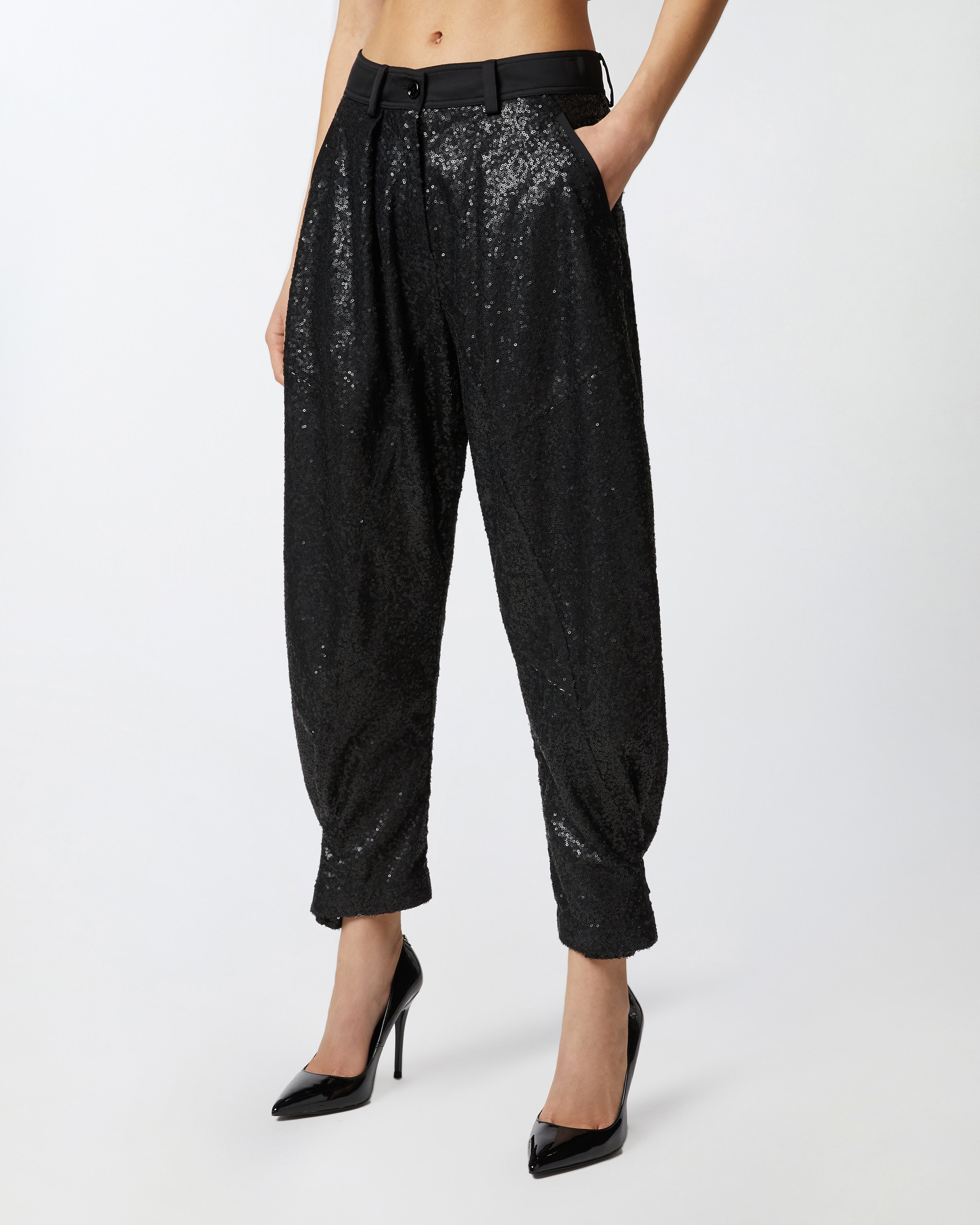 Pinko Small Sequin P-pants Trousers In Limo Black