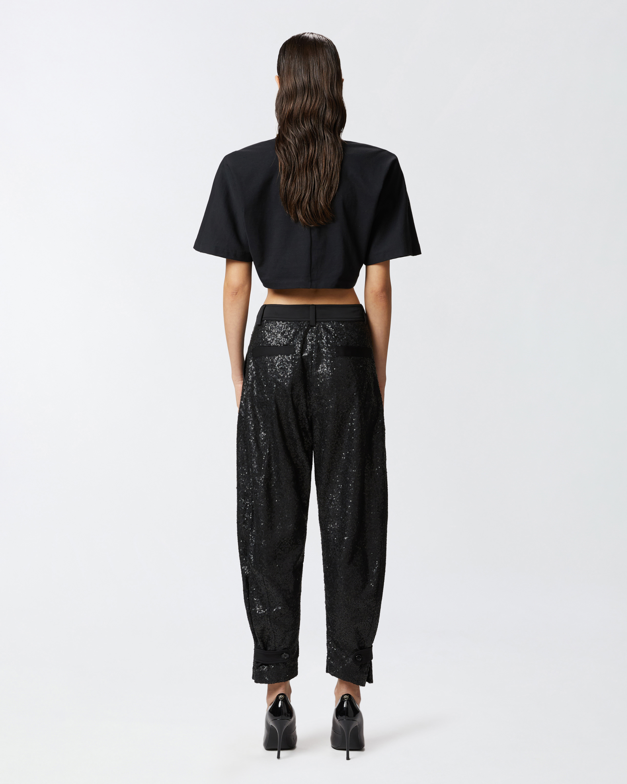 Pinko Small Sequin P-pants Trousers In Limo Black