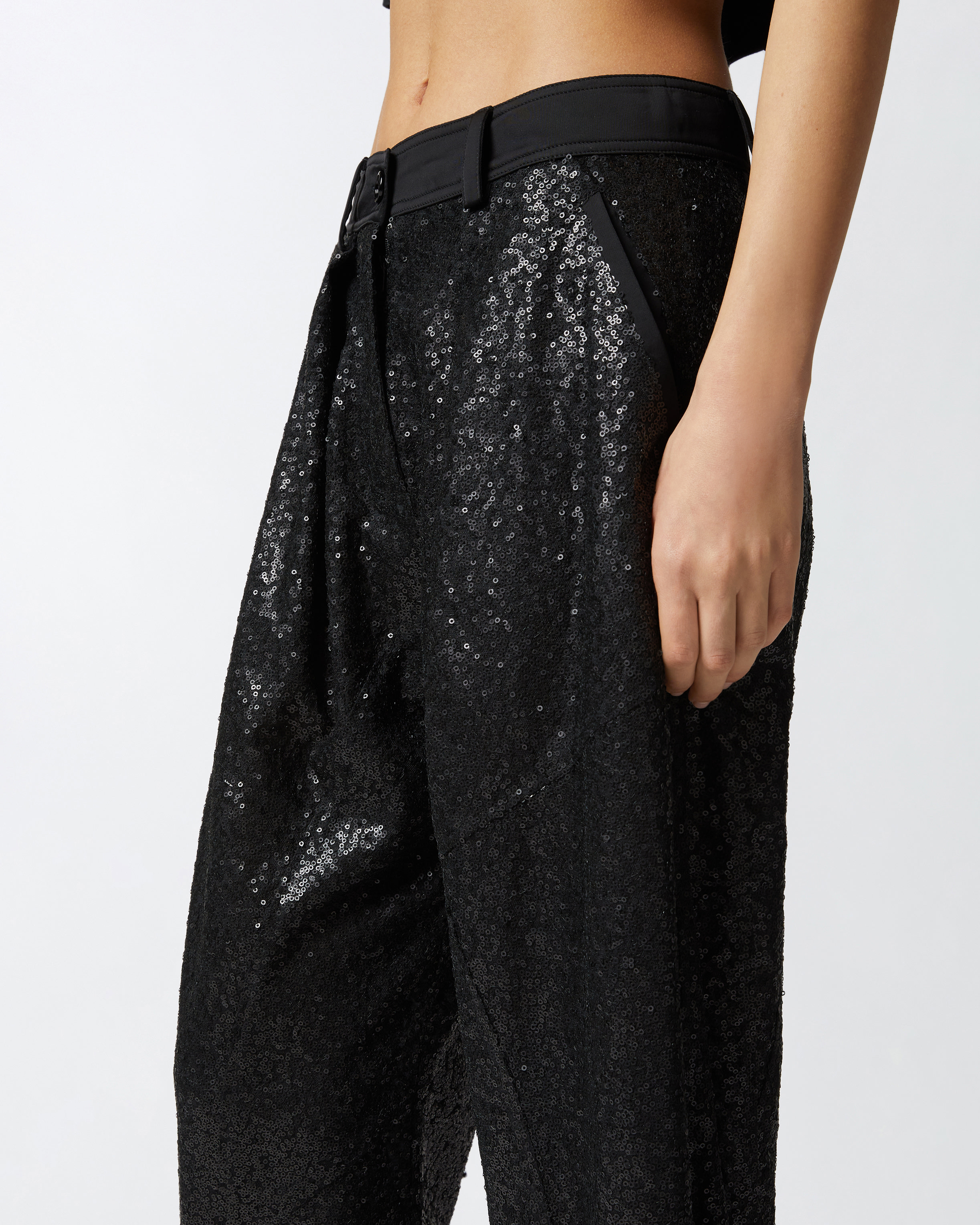 Pinko Small Sequin P-pants Trousers In Limo Black