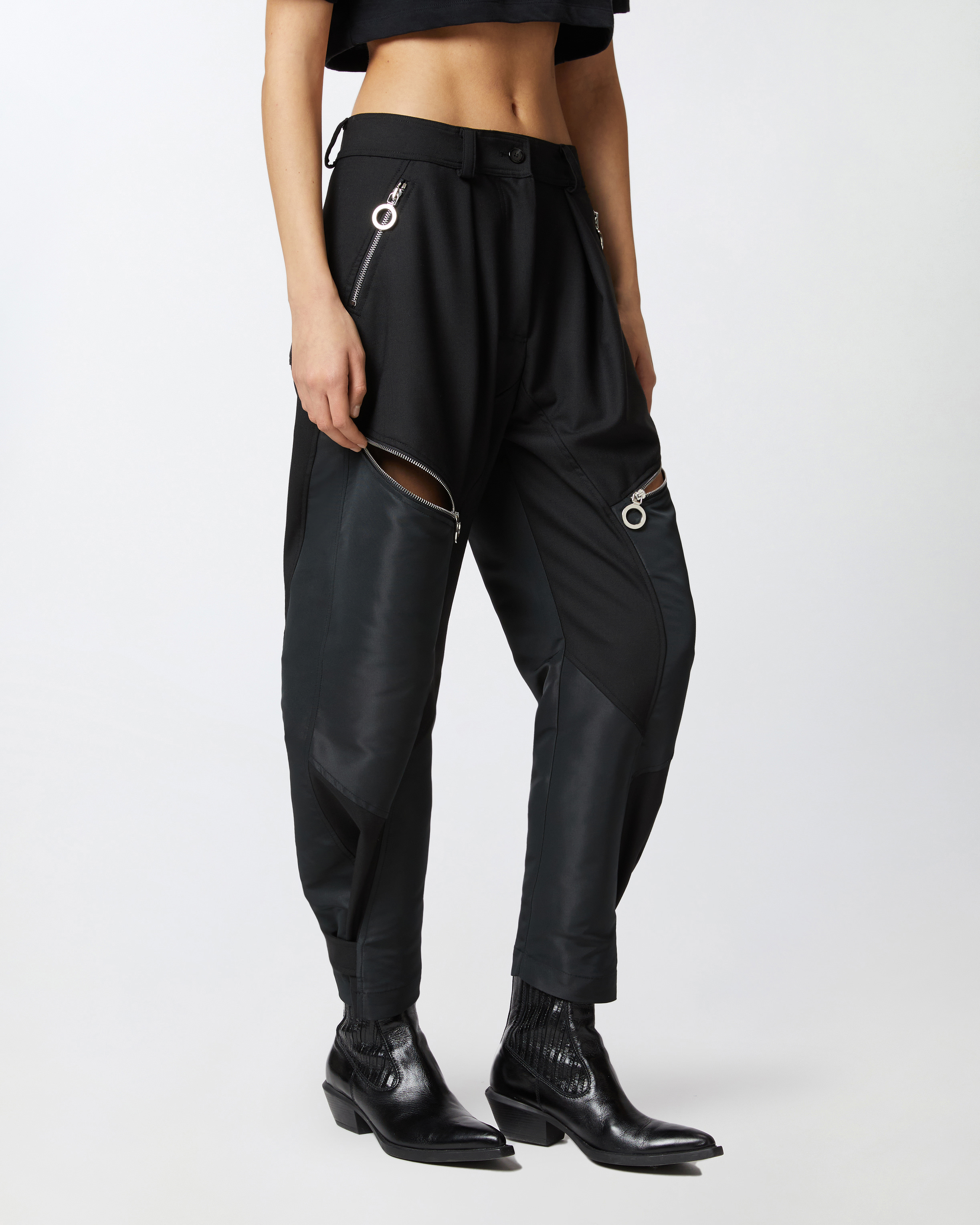 Pinko P-pants Trousers In Technical Fabric With Zip In Limo Black