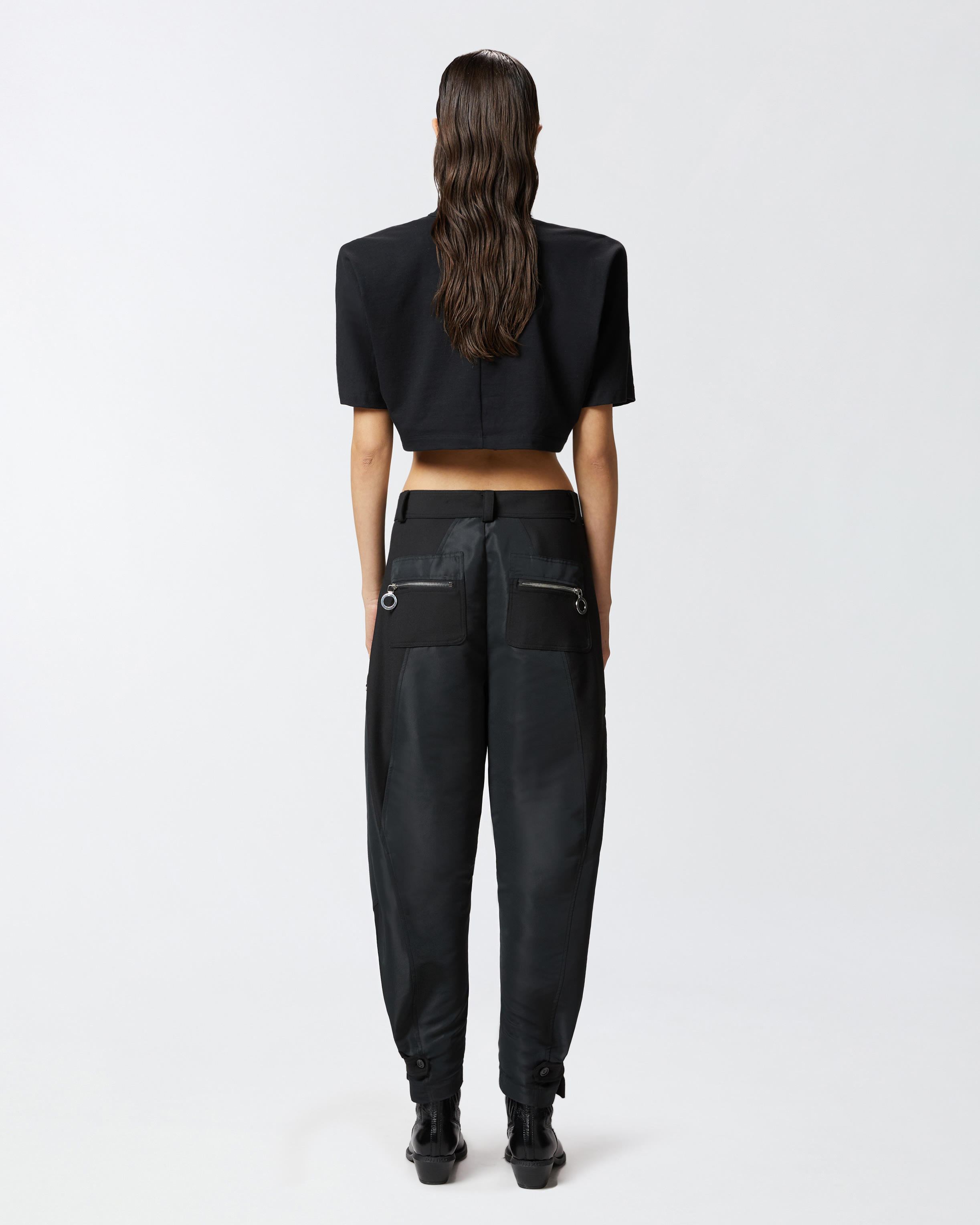 Pinko P-pants Trousers In Technical Fabric With Zip In Limo Black
