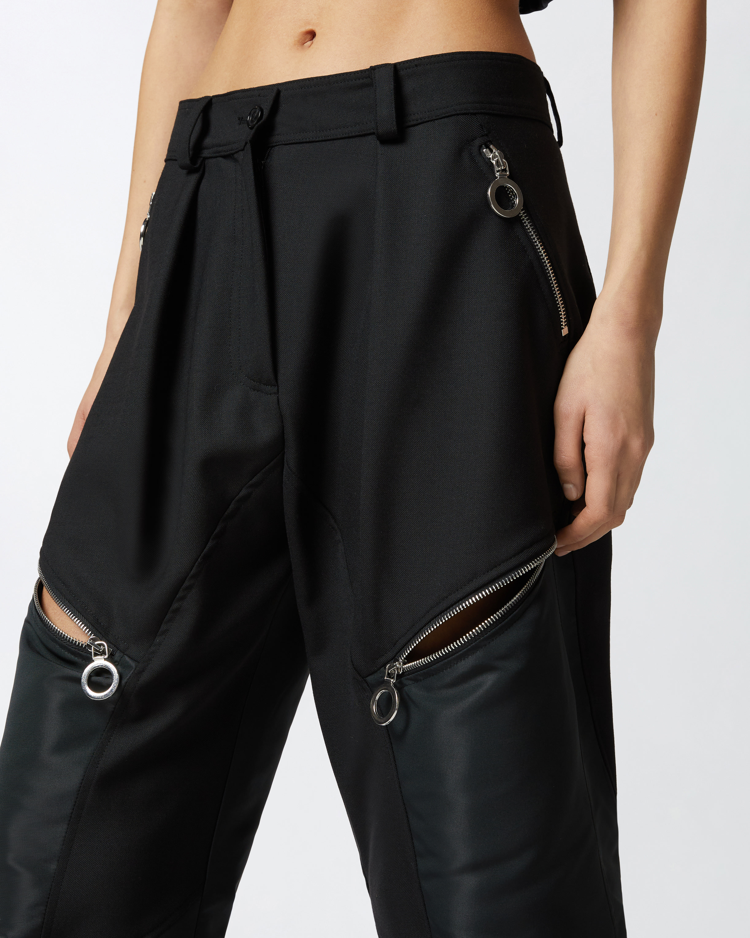 Pinko P-pants Trousers In Technical Fabric With Zip In Limo Black