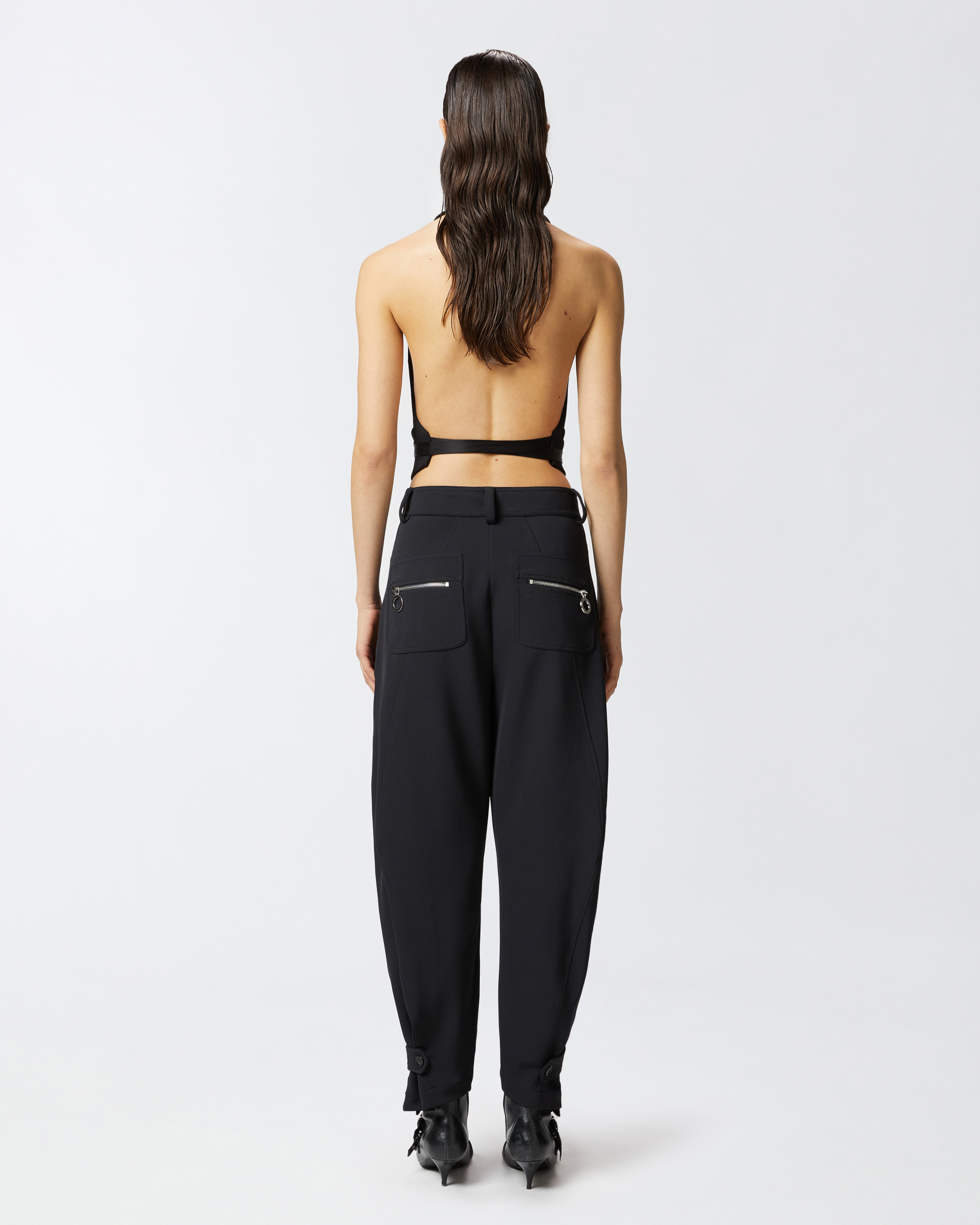 Pinko P-pants Trousers With Zip In Technical Crepe In Limo Black