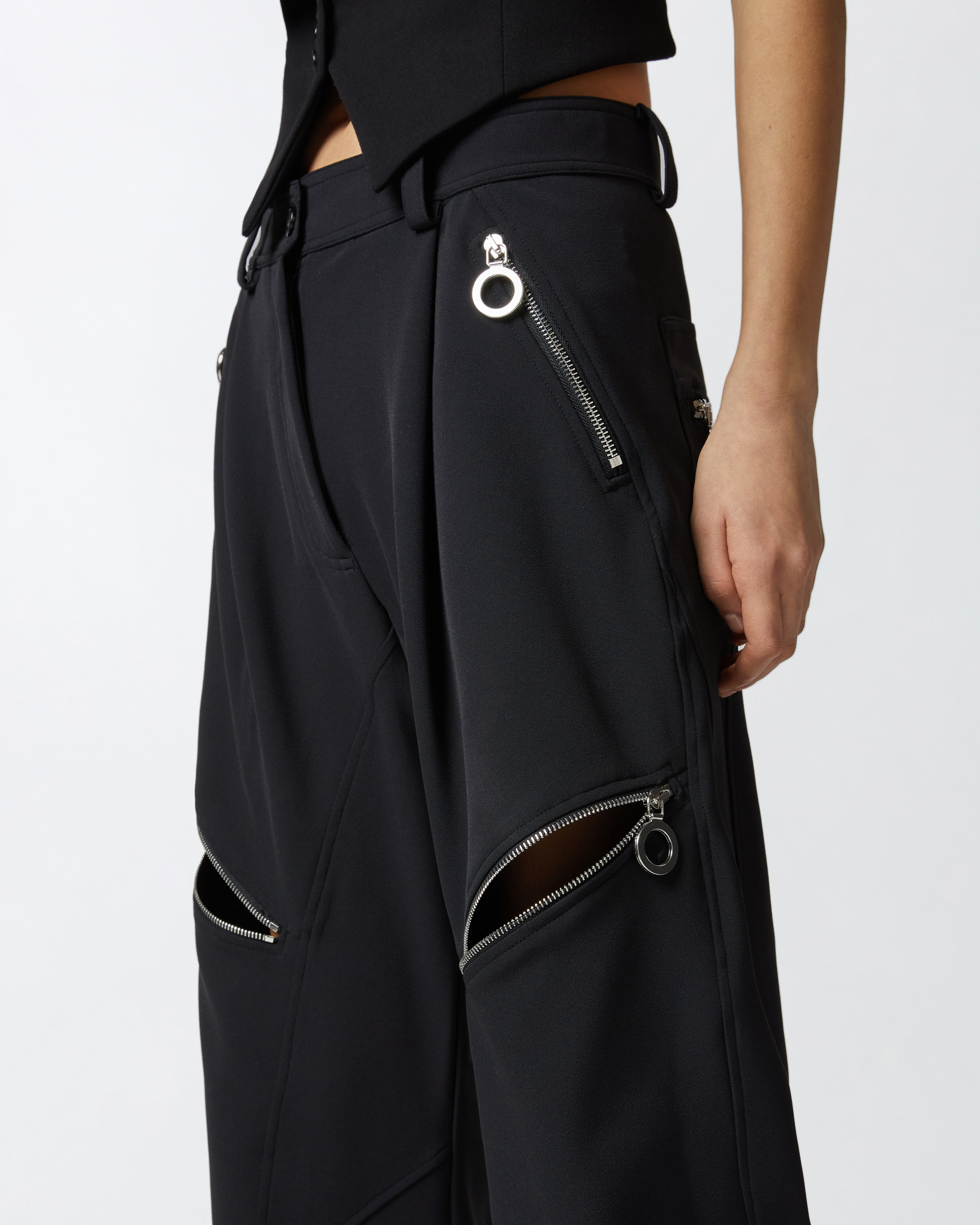 Pinko P-pants Trousers With Zip In Technical Crepe In Limo Black