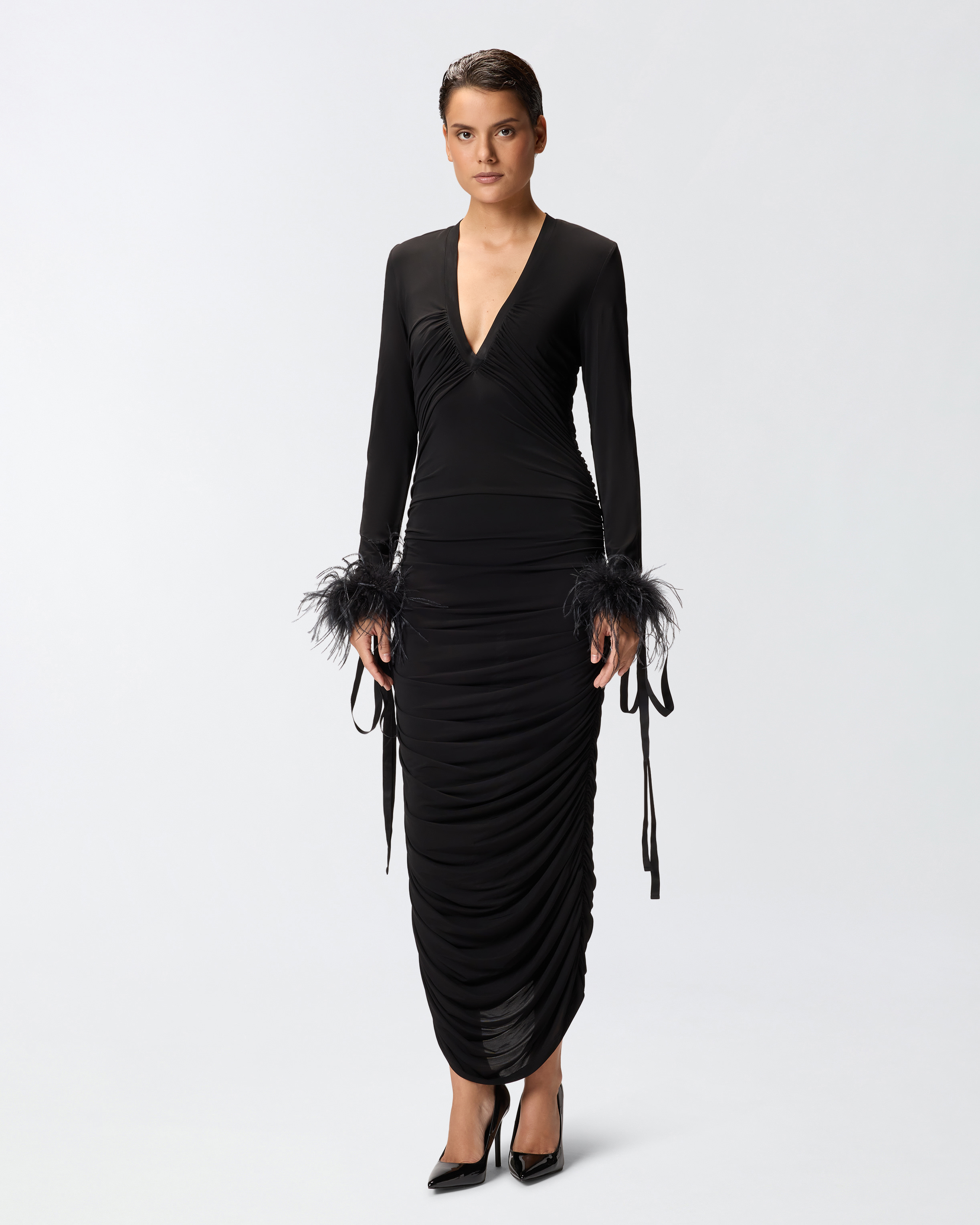 Robe drapée à col V 1