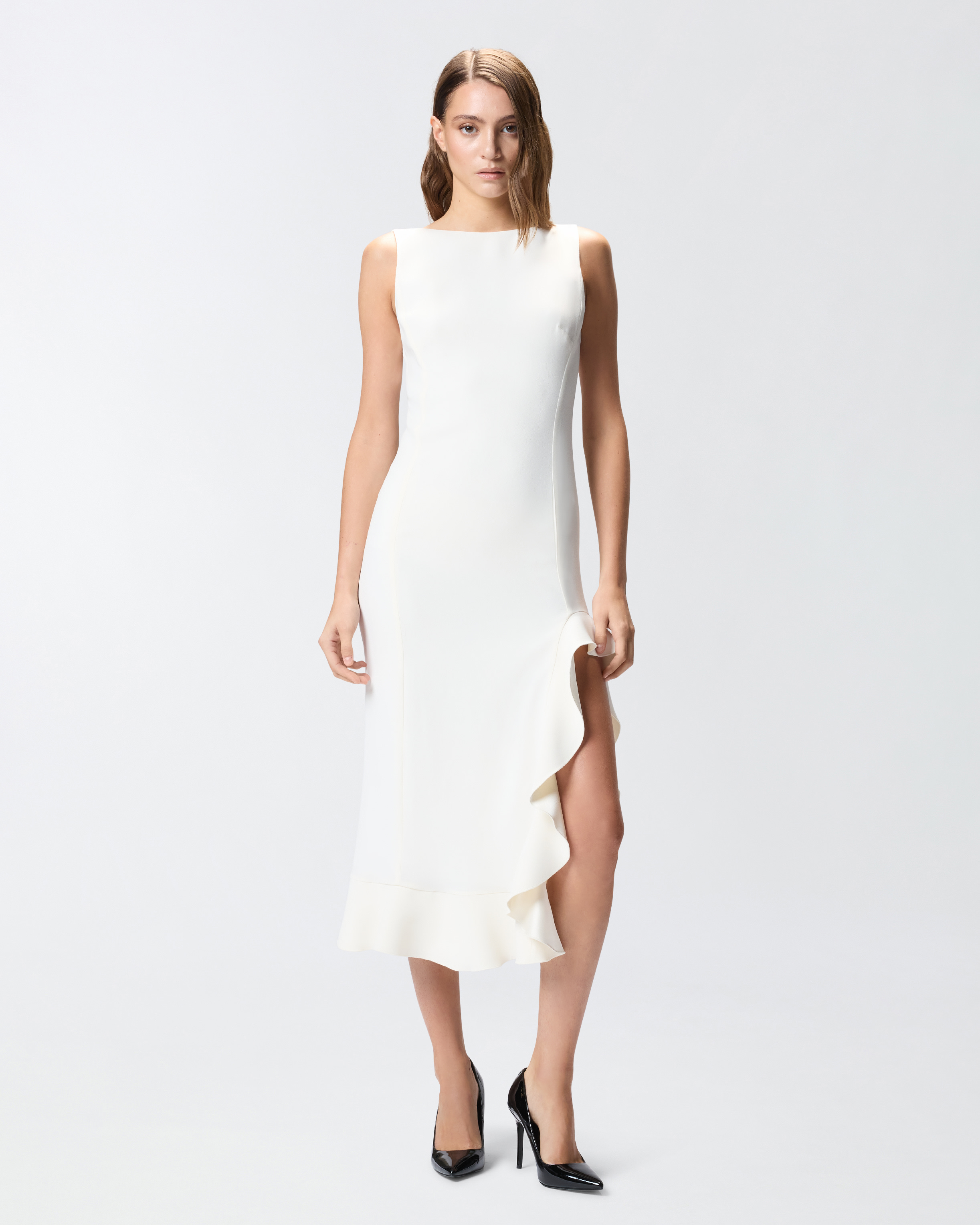 Fitted dress with flounces - White - large | Pinko 