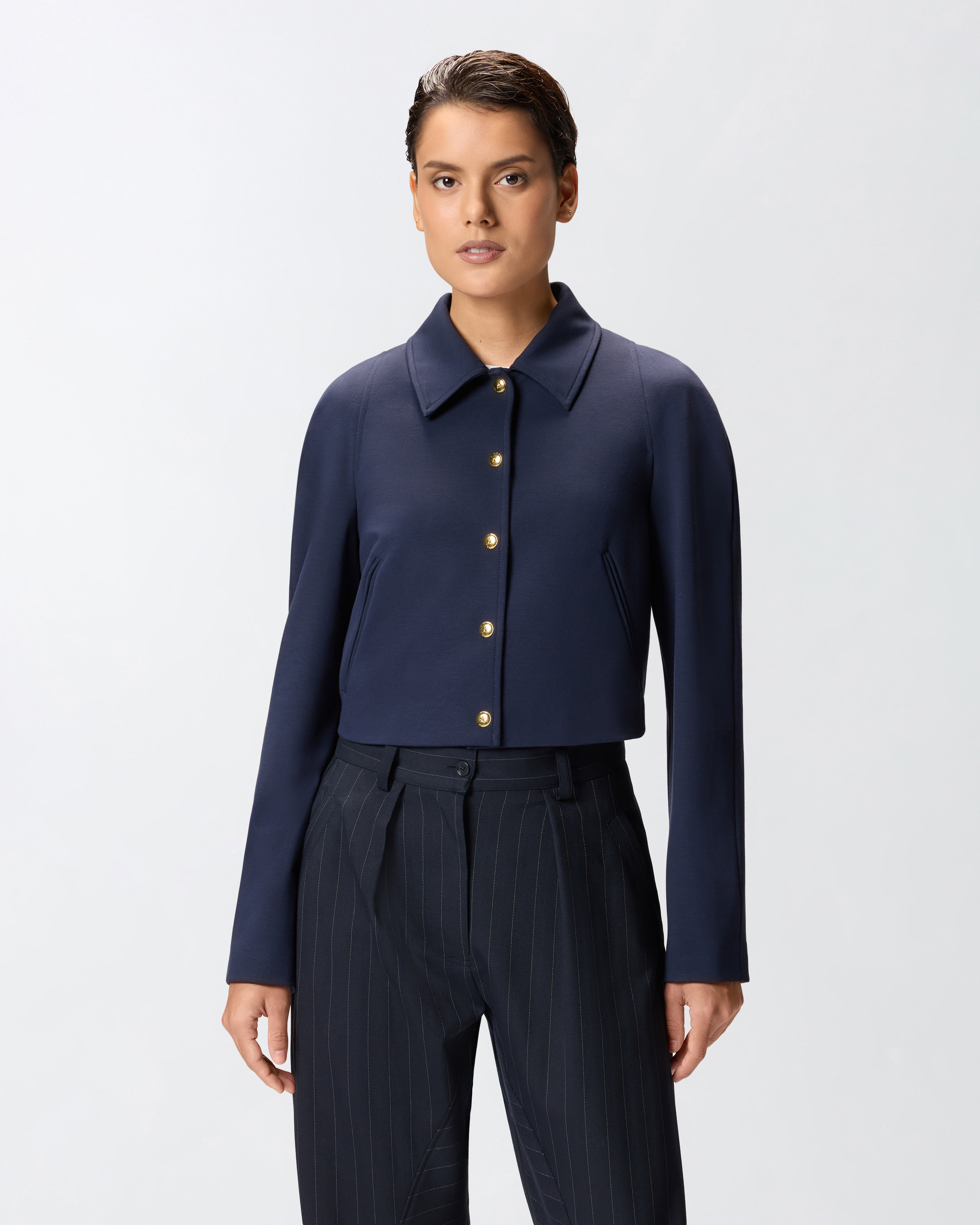 Giacca corta in tessuto tecnico punto stoffa - Blu - large | Pinko 