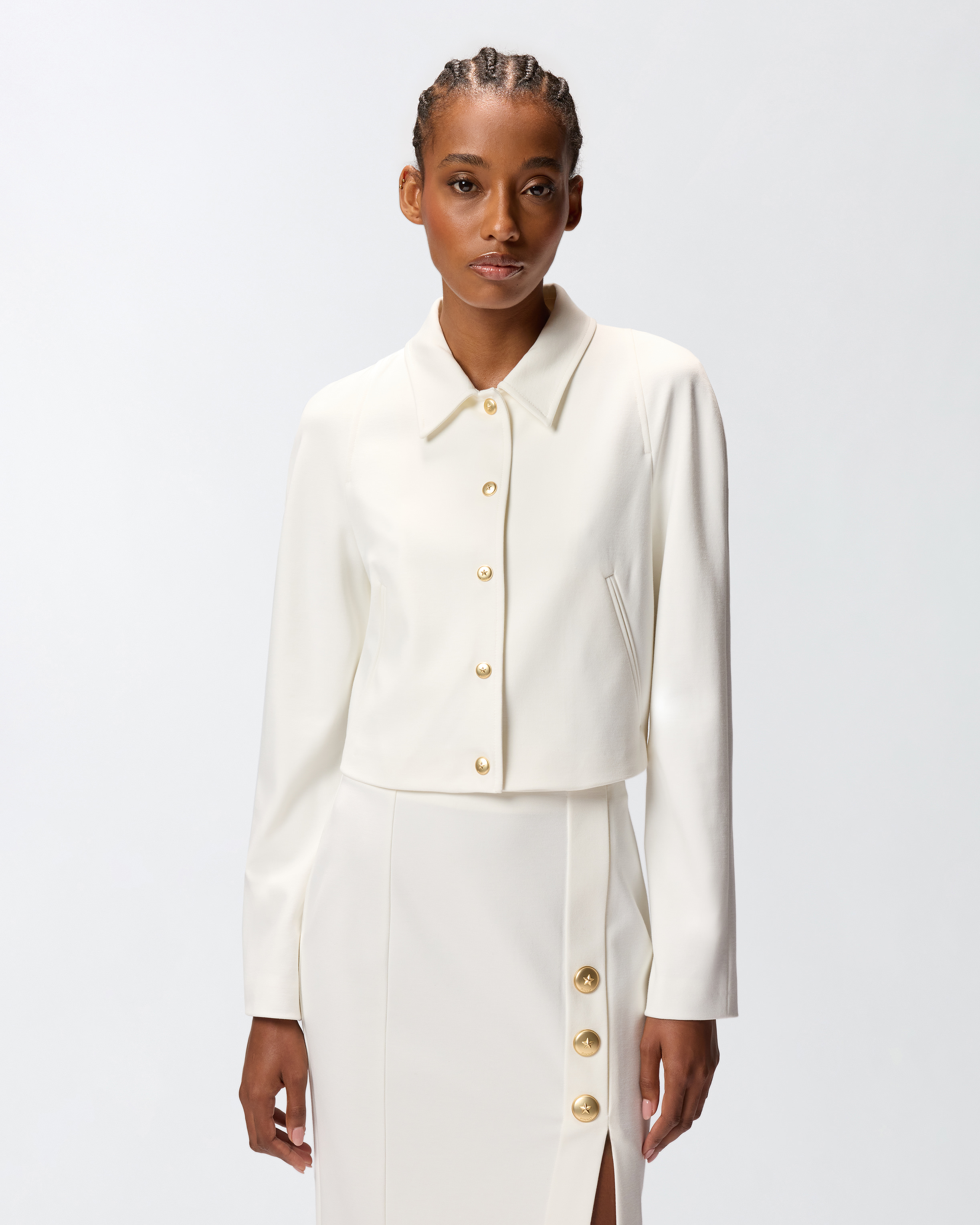 Giacca corta in tessuto tecnico punto stoffa - Bianco - large | Pinko 