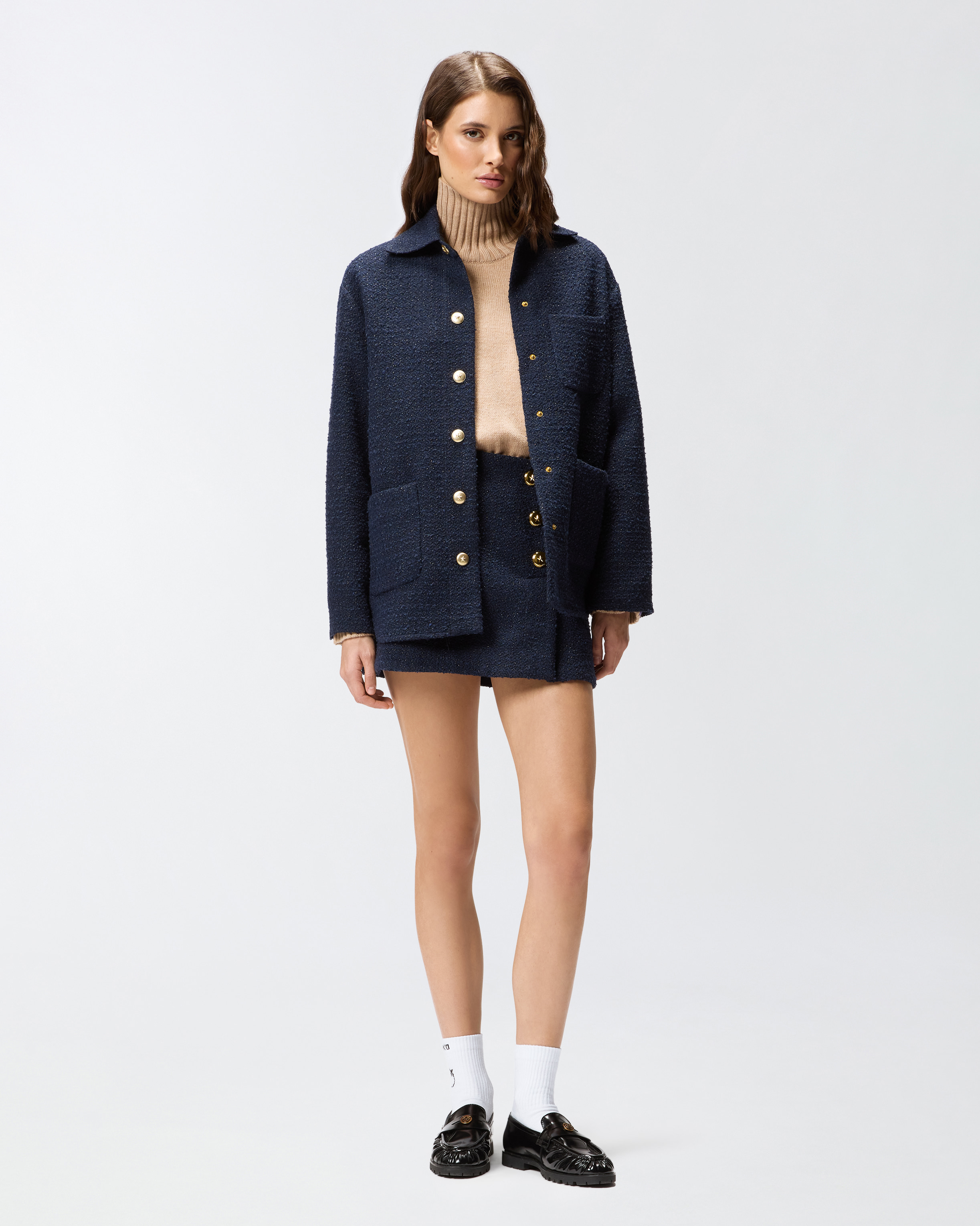 Wickel-Minirock aus Bouclé in Baumwolle und Wolle - Blau - large | Pinko 