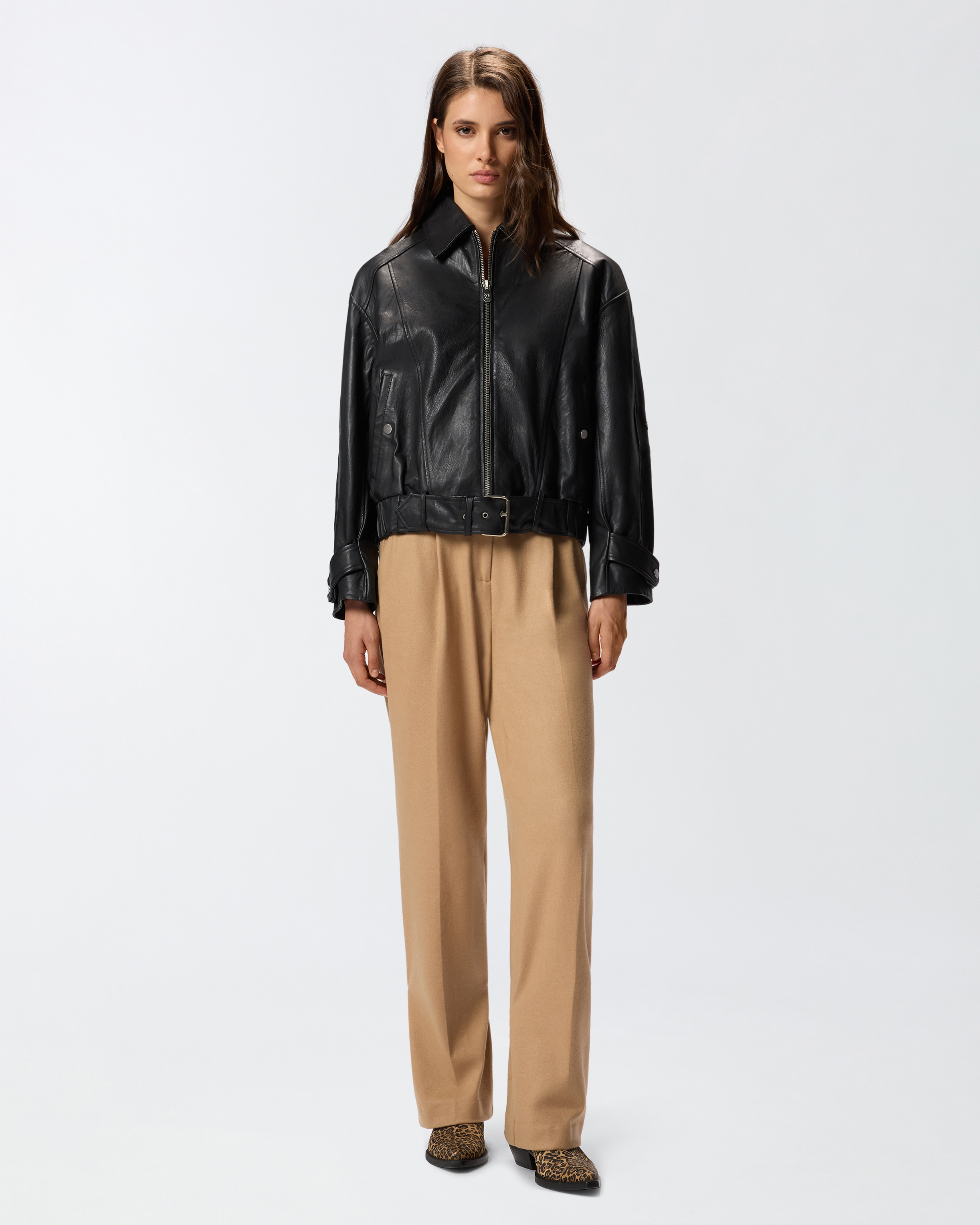 Bubble leather jacket with embroidery 1