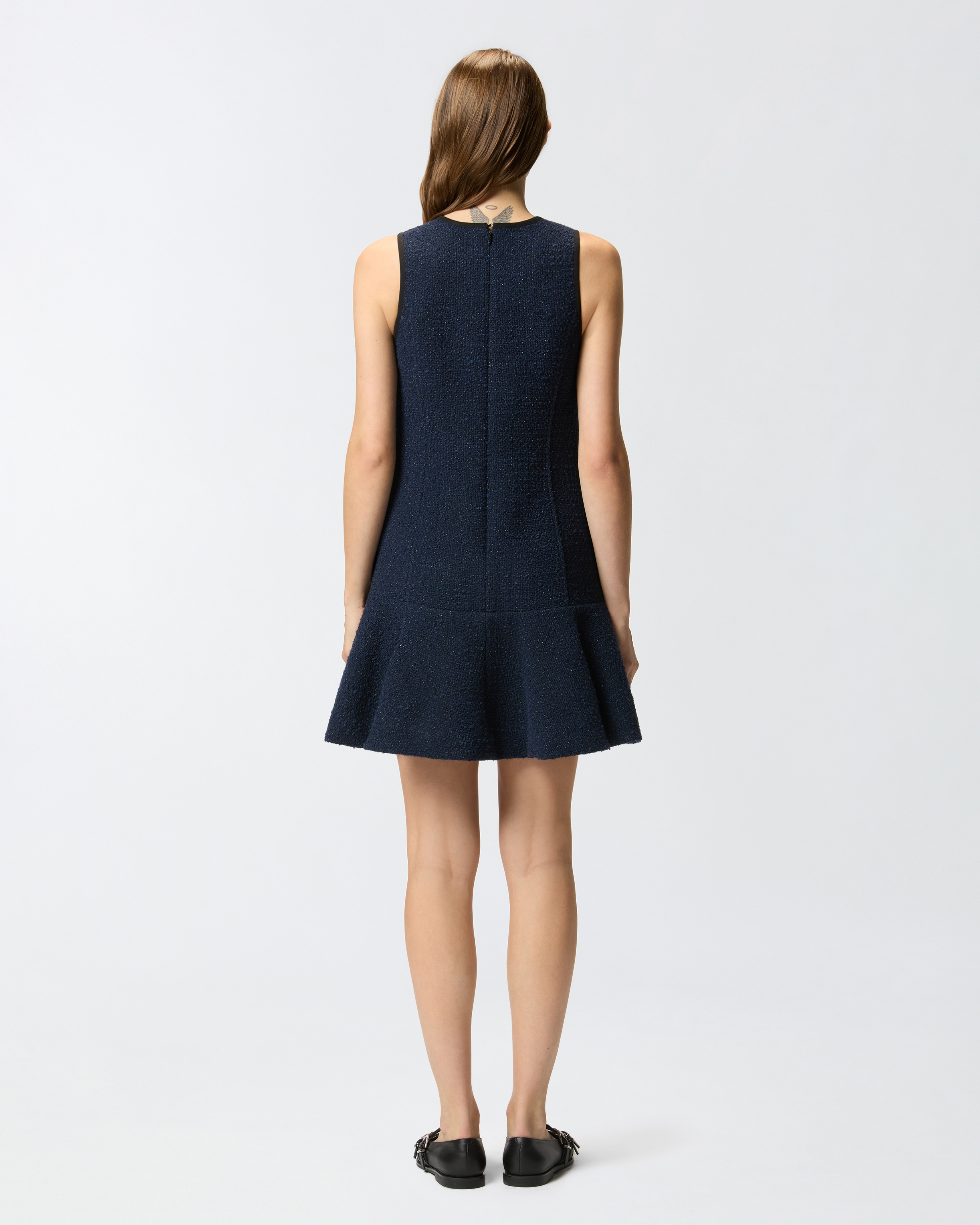 图案粗花呢无袖喇叭连衣裙 2