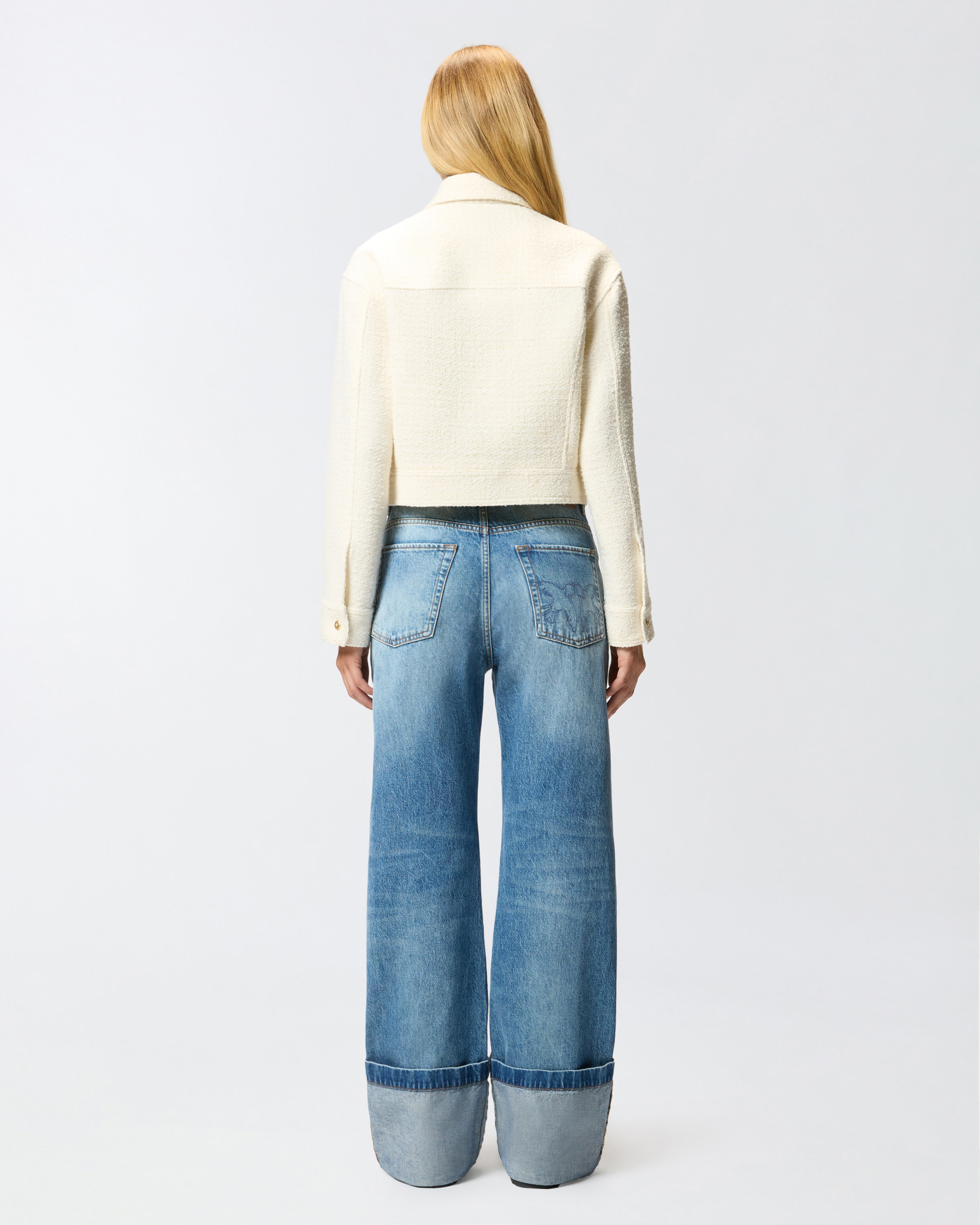 Pinko Textured Tweed Jacket With Golden Buttons In White