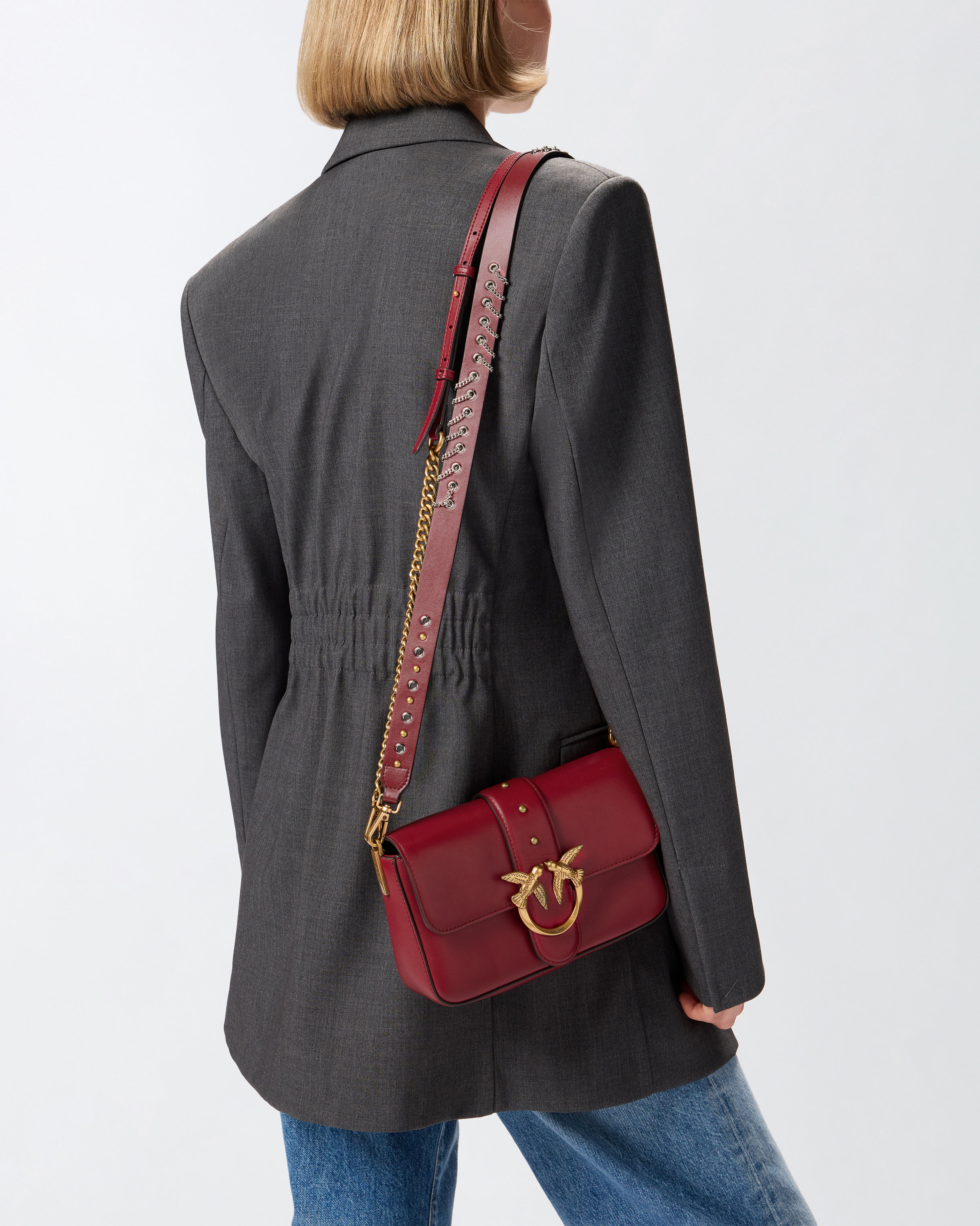 Pinko Mini Love Bag Slouchy Shoulder Bag In Leather With Two Straps In Red