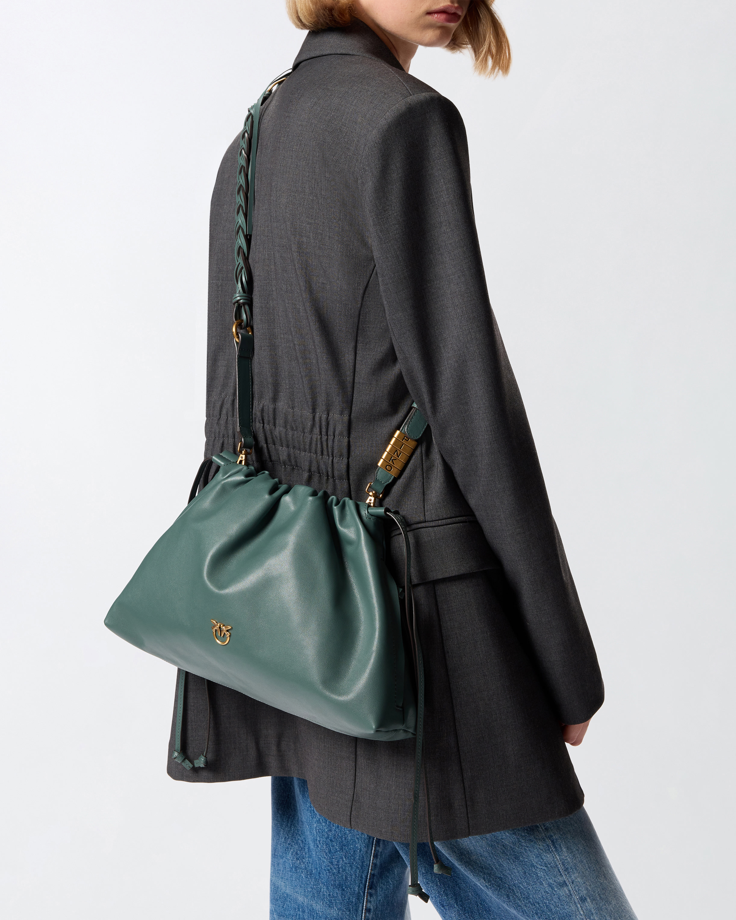 Pinko Large Shoulder Clutch In Leather With Love Birds Logo
