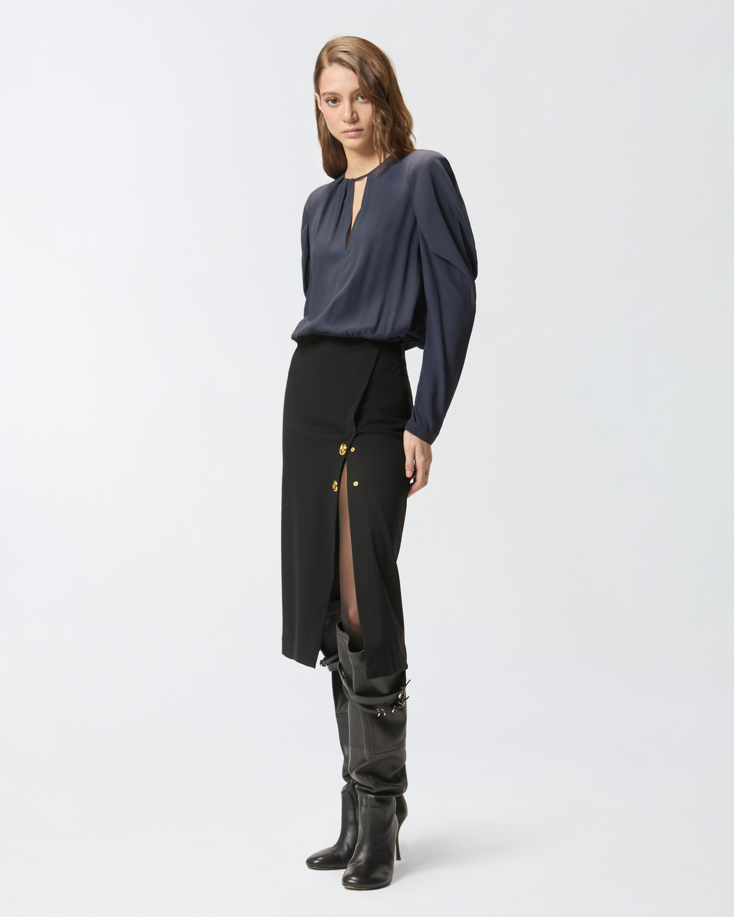 Robe mi-longue cintrée bi-matière 1