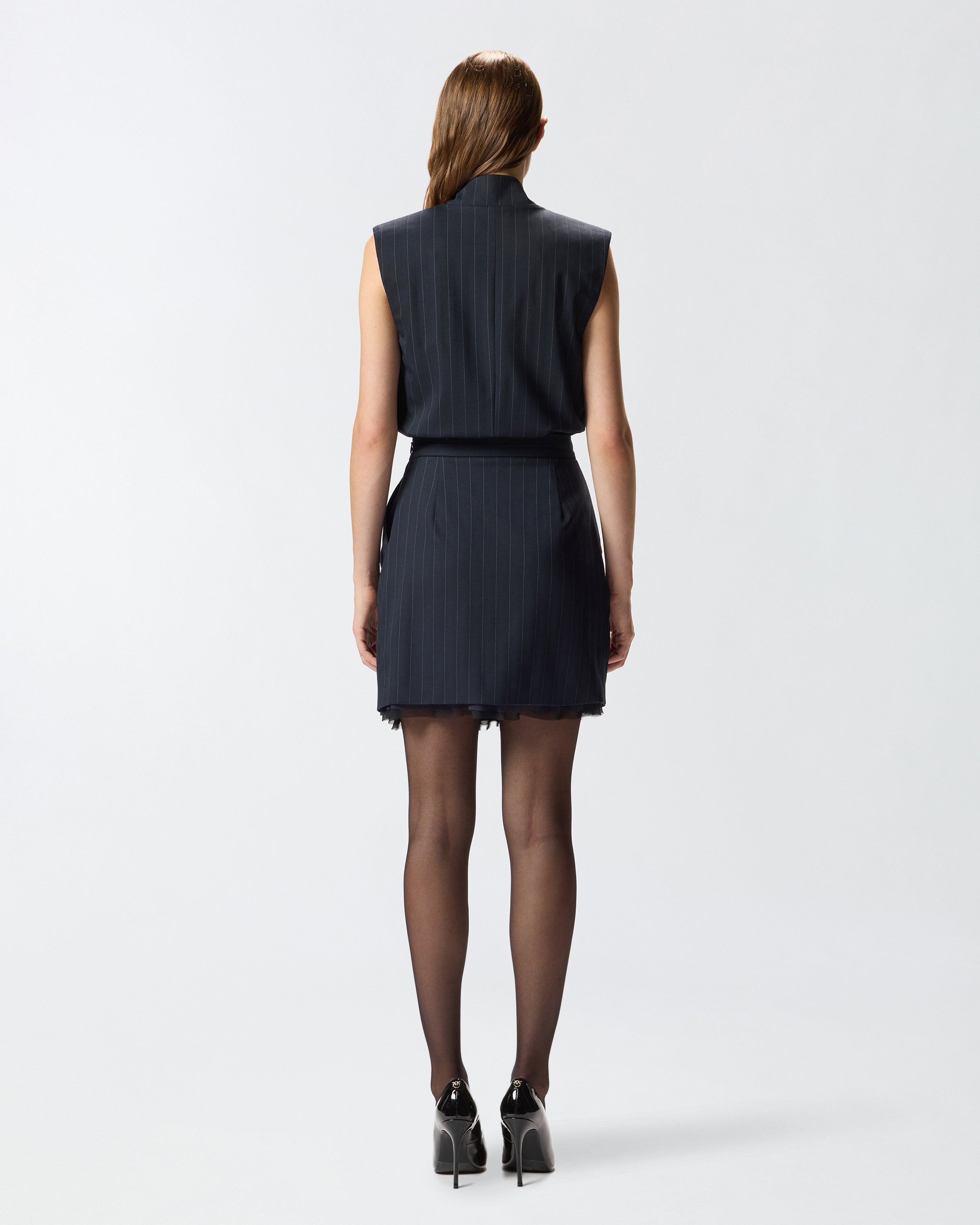 细条纹羊毛无袖短款连衣裙 2