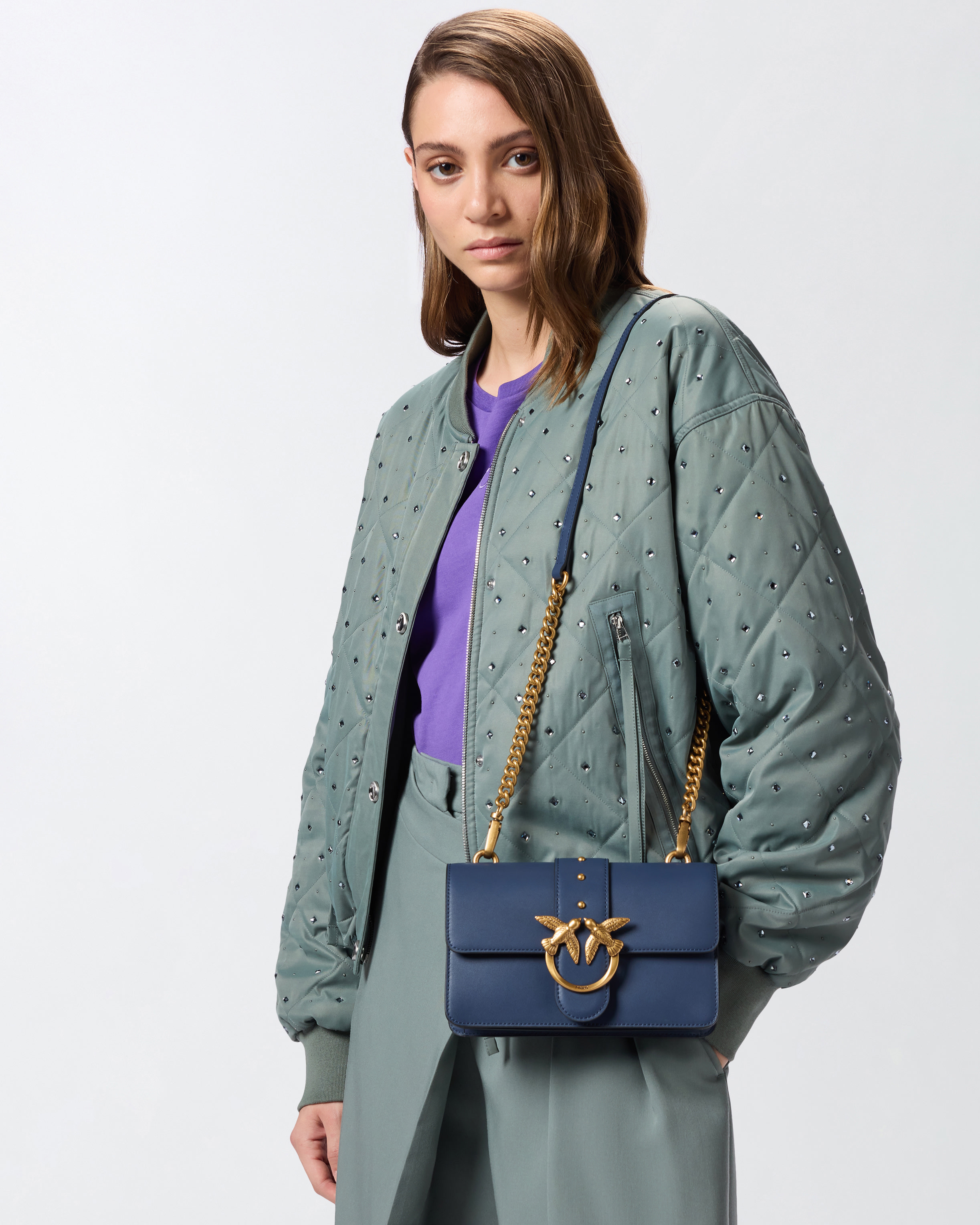 Borsa a tracolla piccola Love Bag One in pelle - Azzurro - large