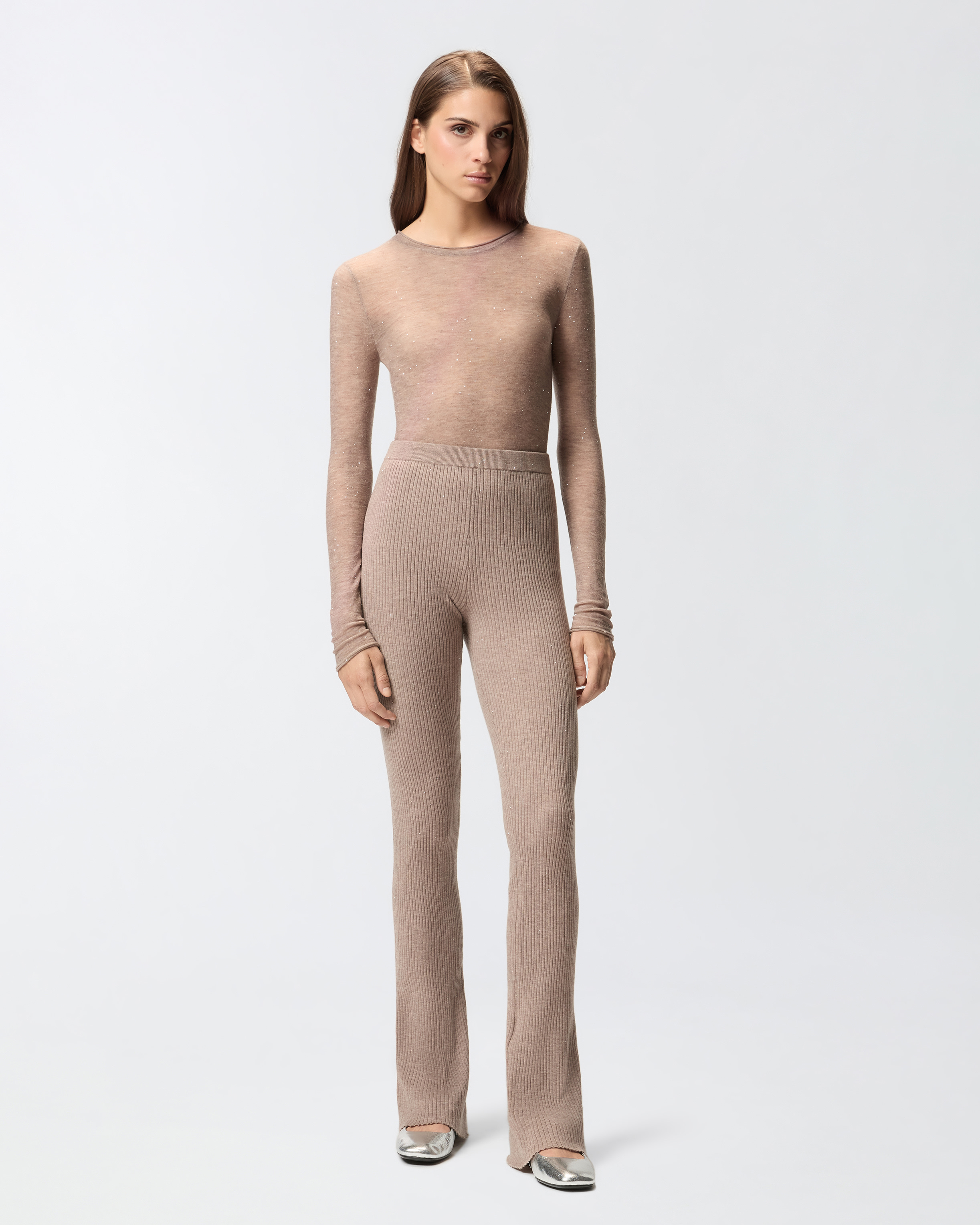 Pantalon évasé en maille - Beige - large | Pinko 