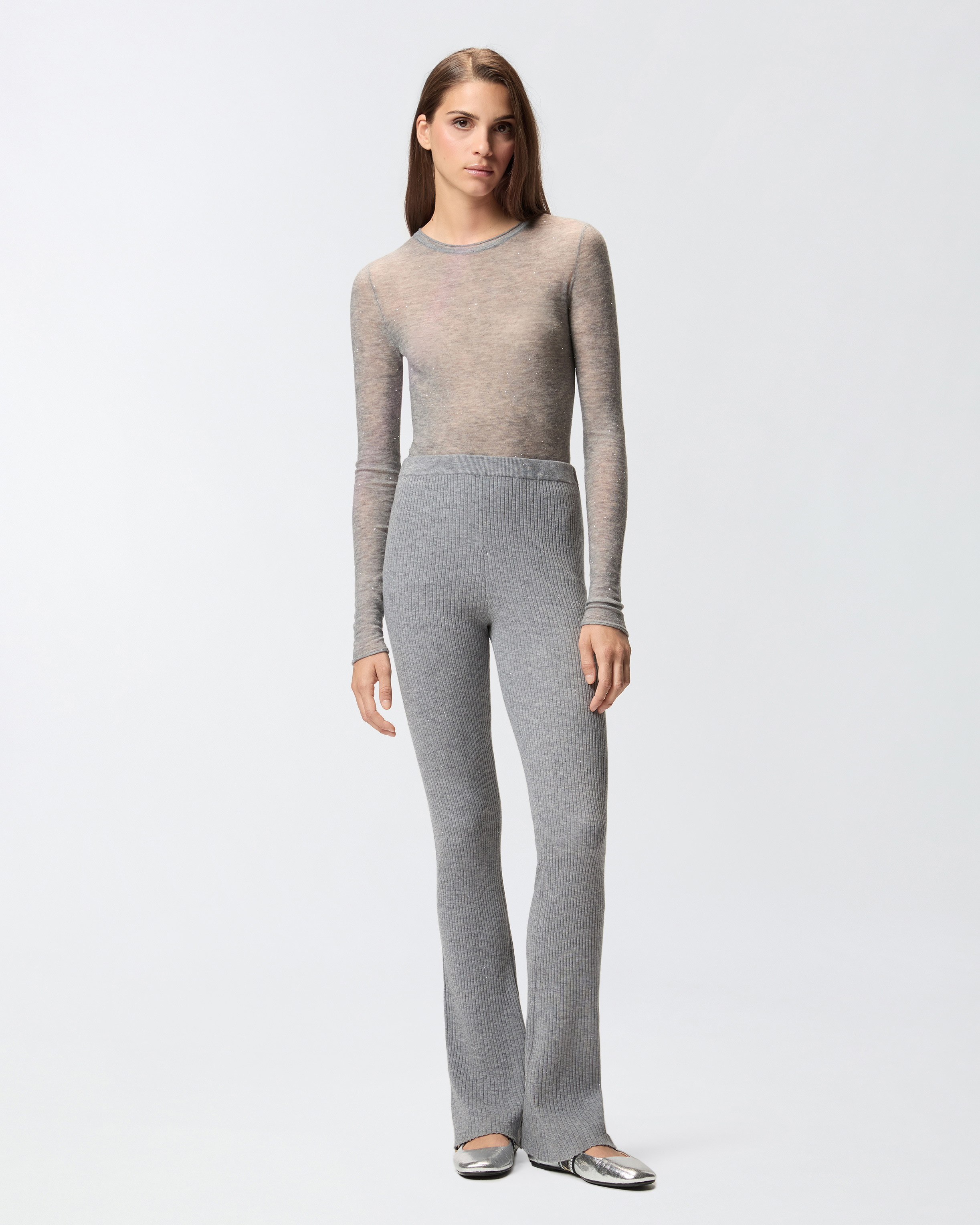 Pantalon évasé en maille - Gris - large | Pinko 