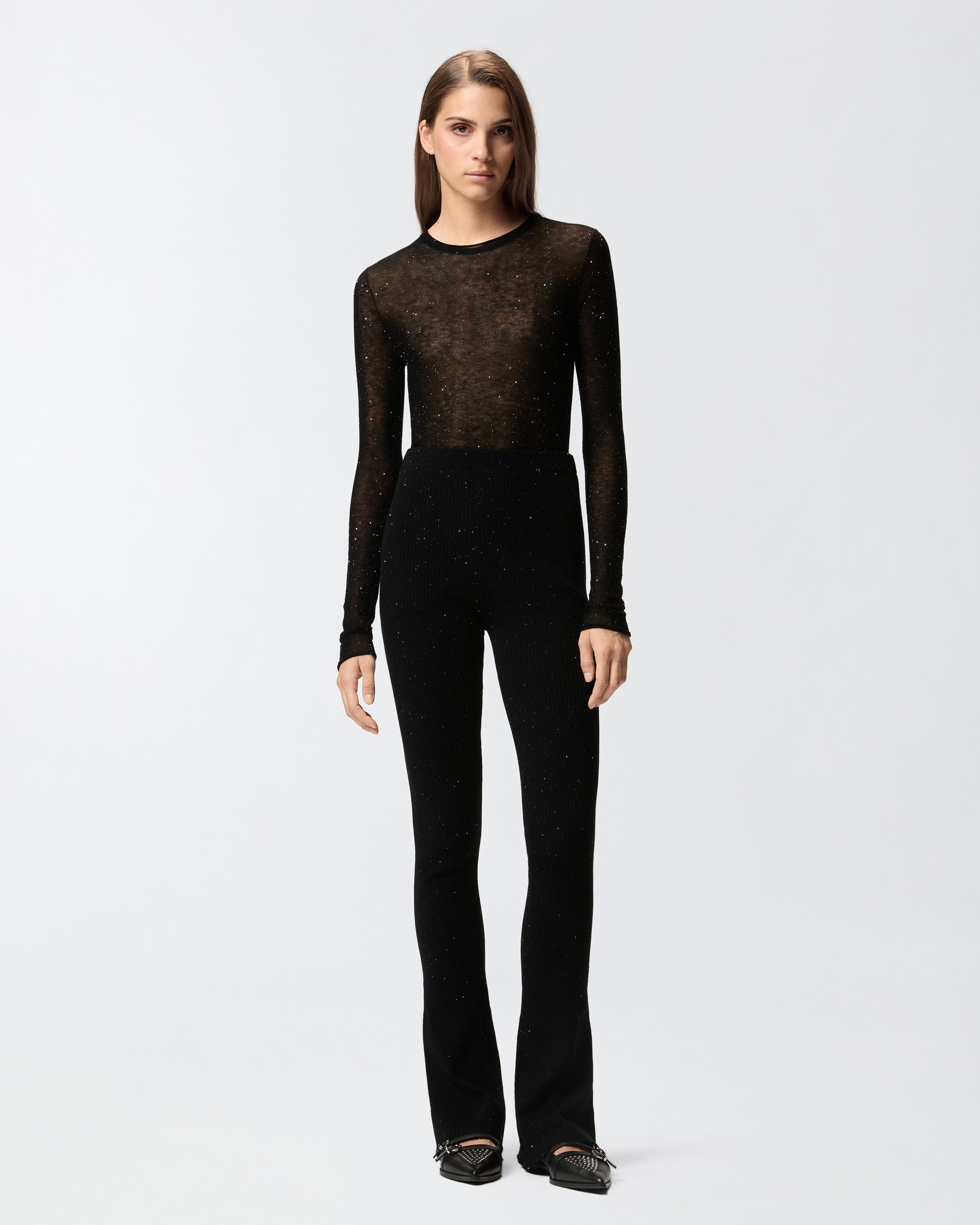 Pantalon évasé en maille - Noir - large | Pinko 