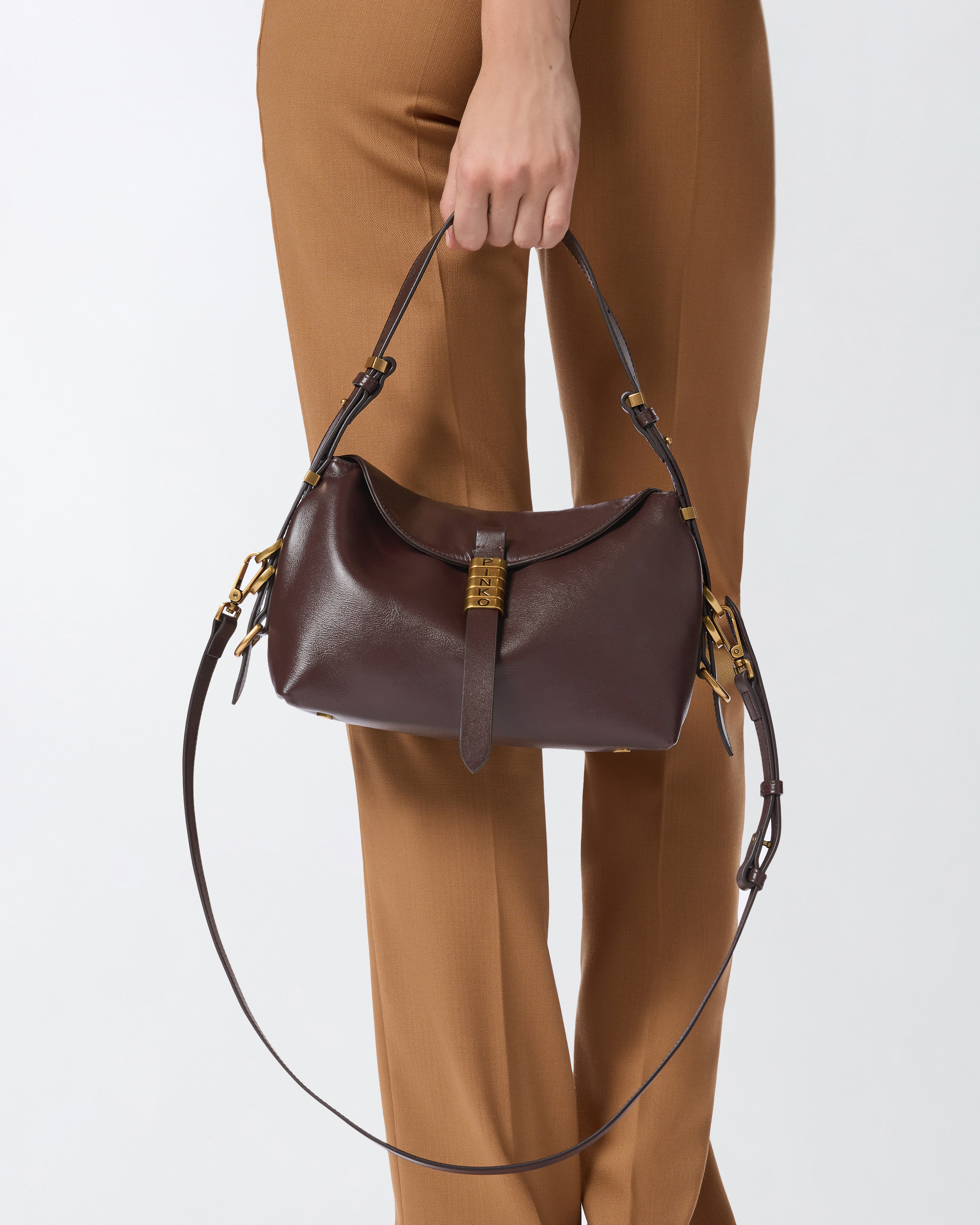 Pinko Saddle Baguette Small Shoulder Bag In Burgundy