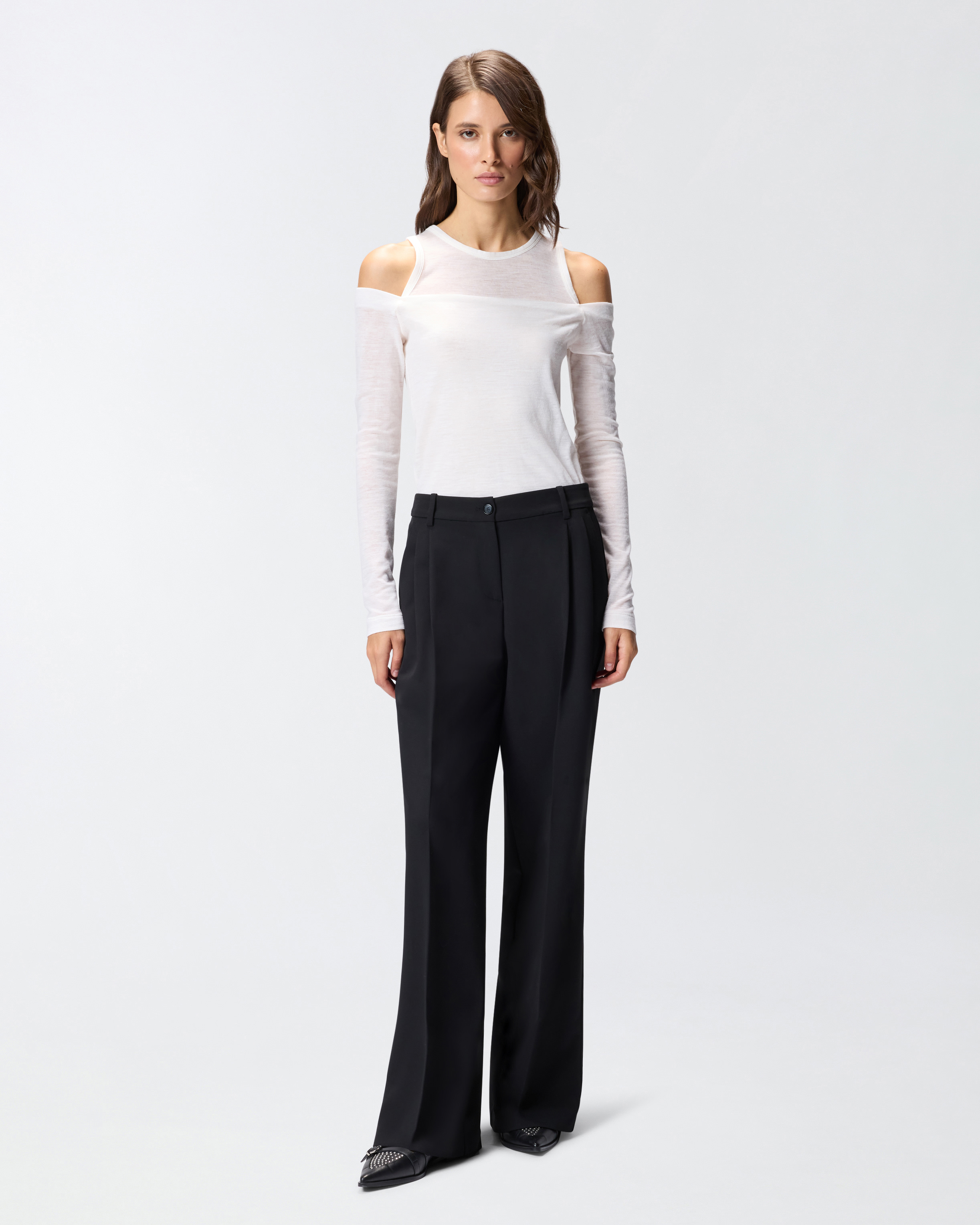 Pinko High-waisted Palazzo Trousers In Flowing Fabric In Black
