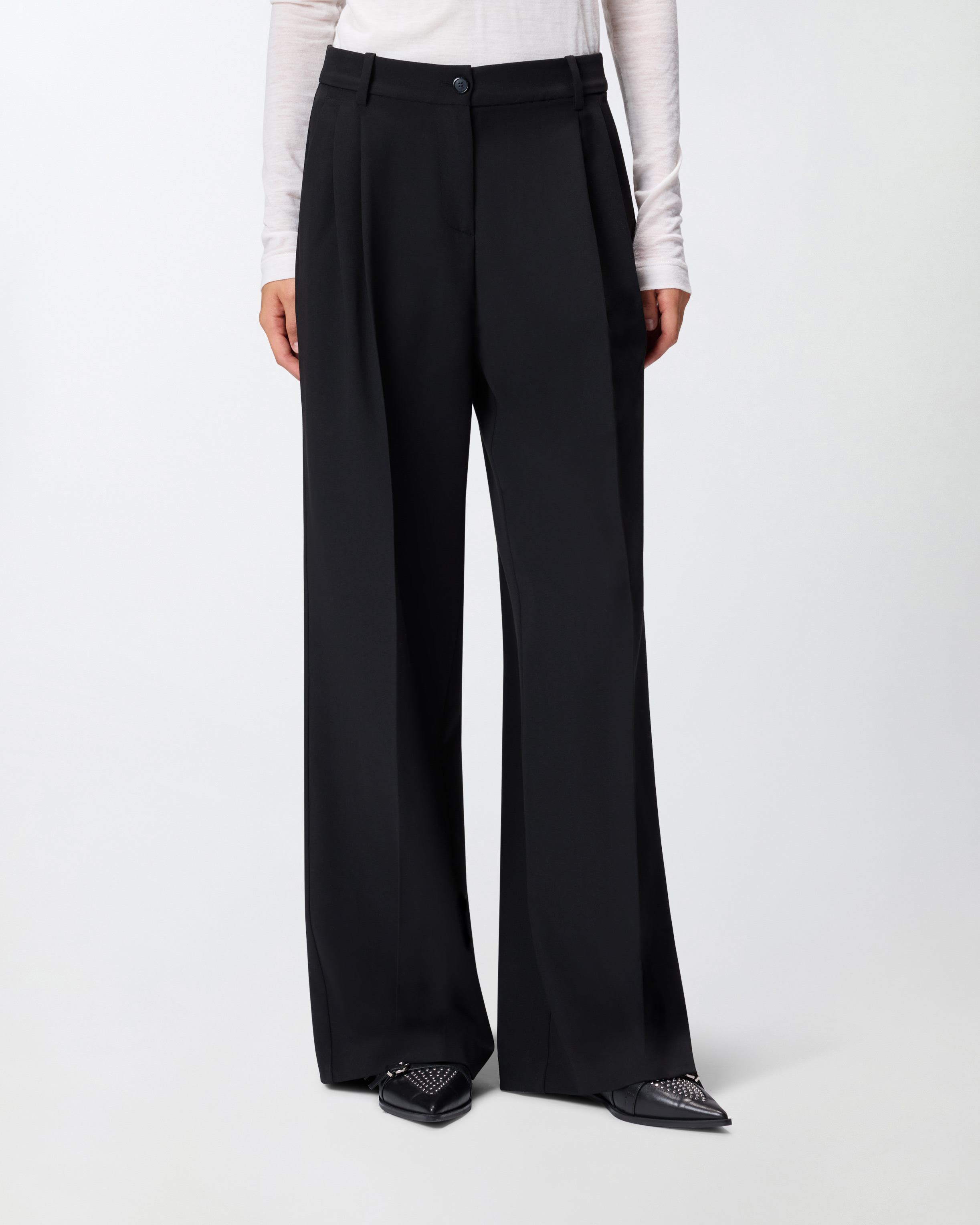 Pinko High-waisted Palazzo Trousers In Flowing Fabric In Black