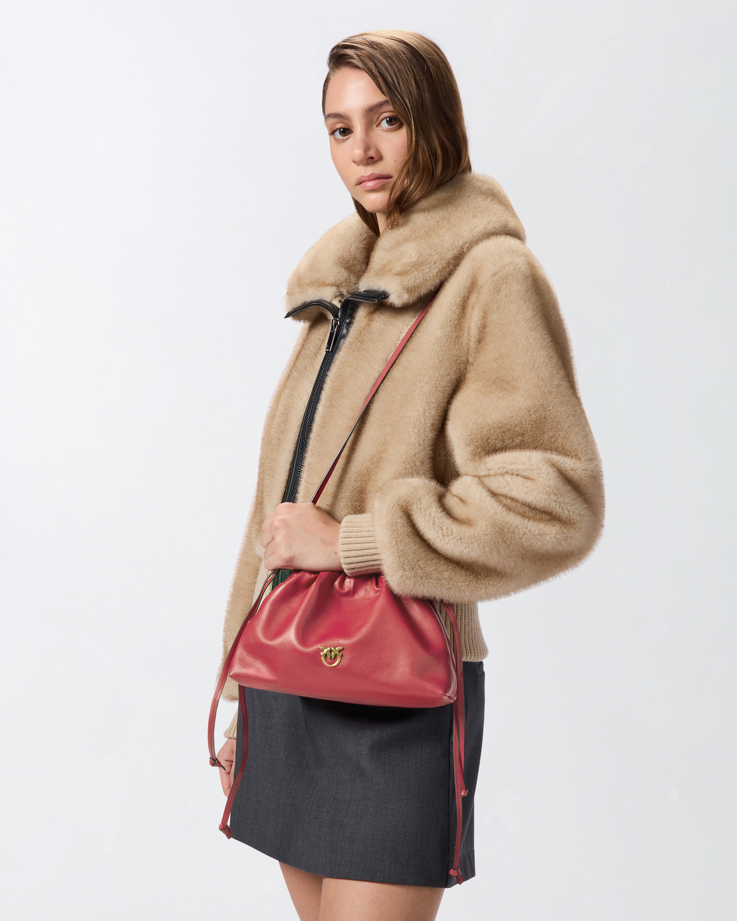 Pinko Drawstring Leather Shoulder Bag