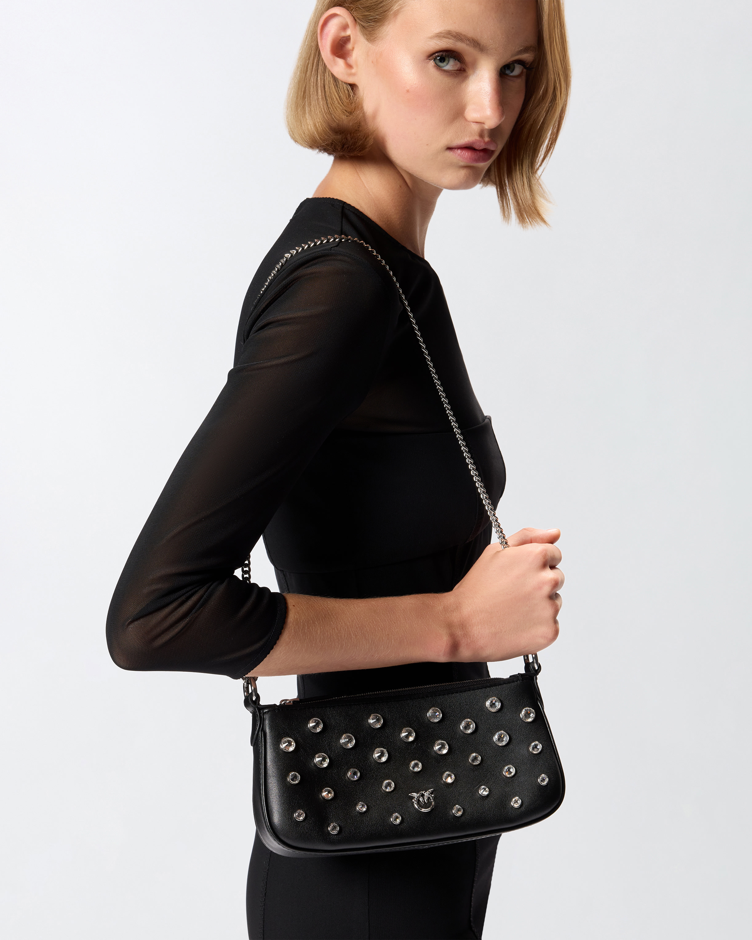 Pinko Petit Sac Porté Épaule Mini Half Moon Baguette En Cuir À Strass