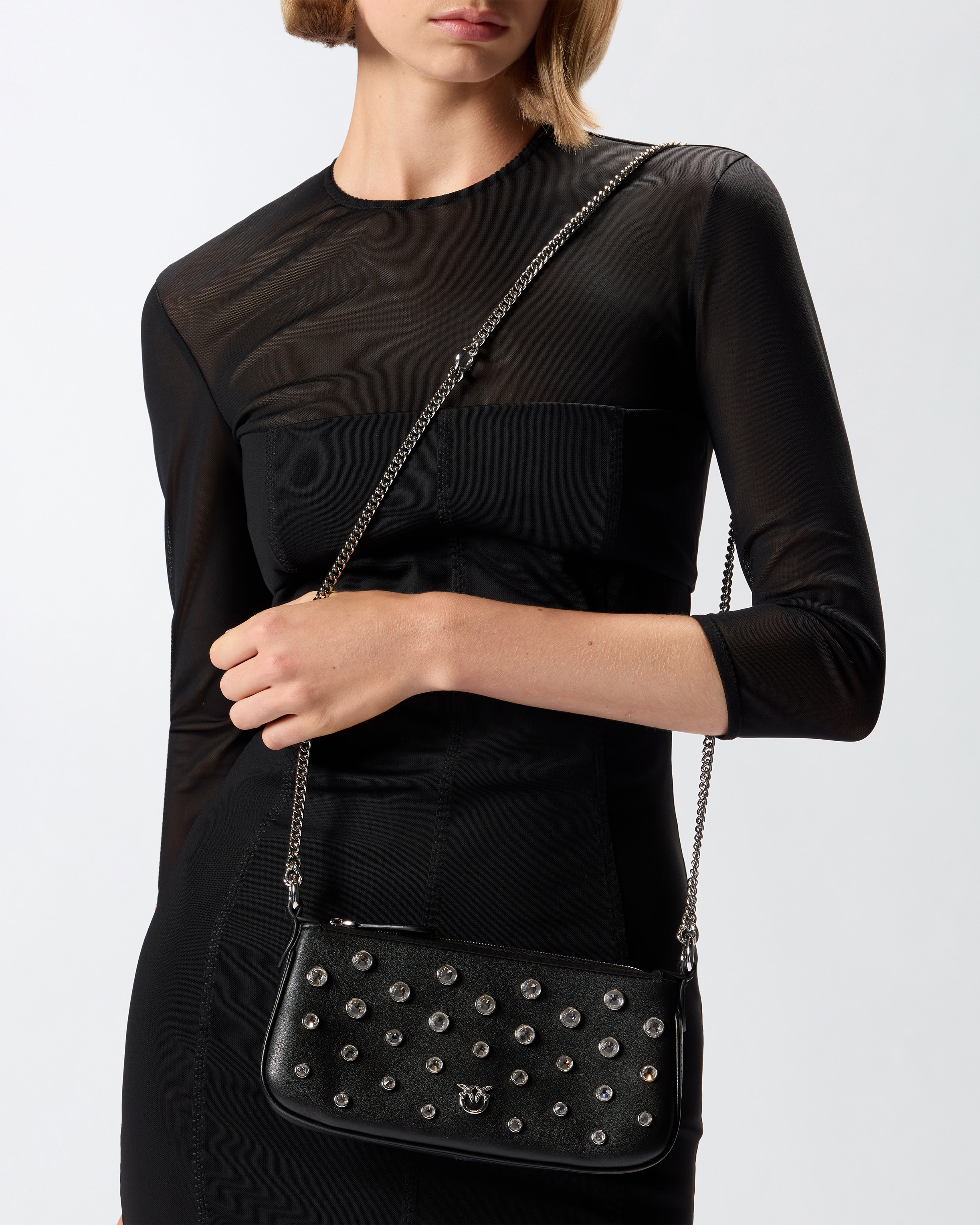 Pinko Petit Sac Porté Épaule Mini Half Moon Baguette En Cuir À Strass