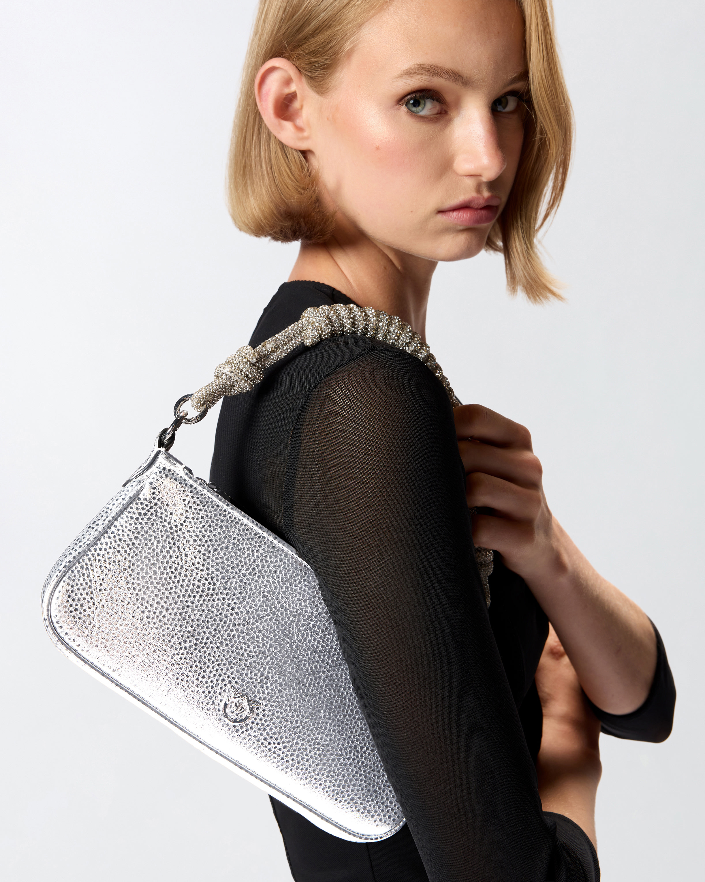 ⭐︎moonHender Scheme hand bag flap S Mini Half Moon Baguette small handbag in laminated leather