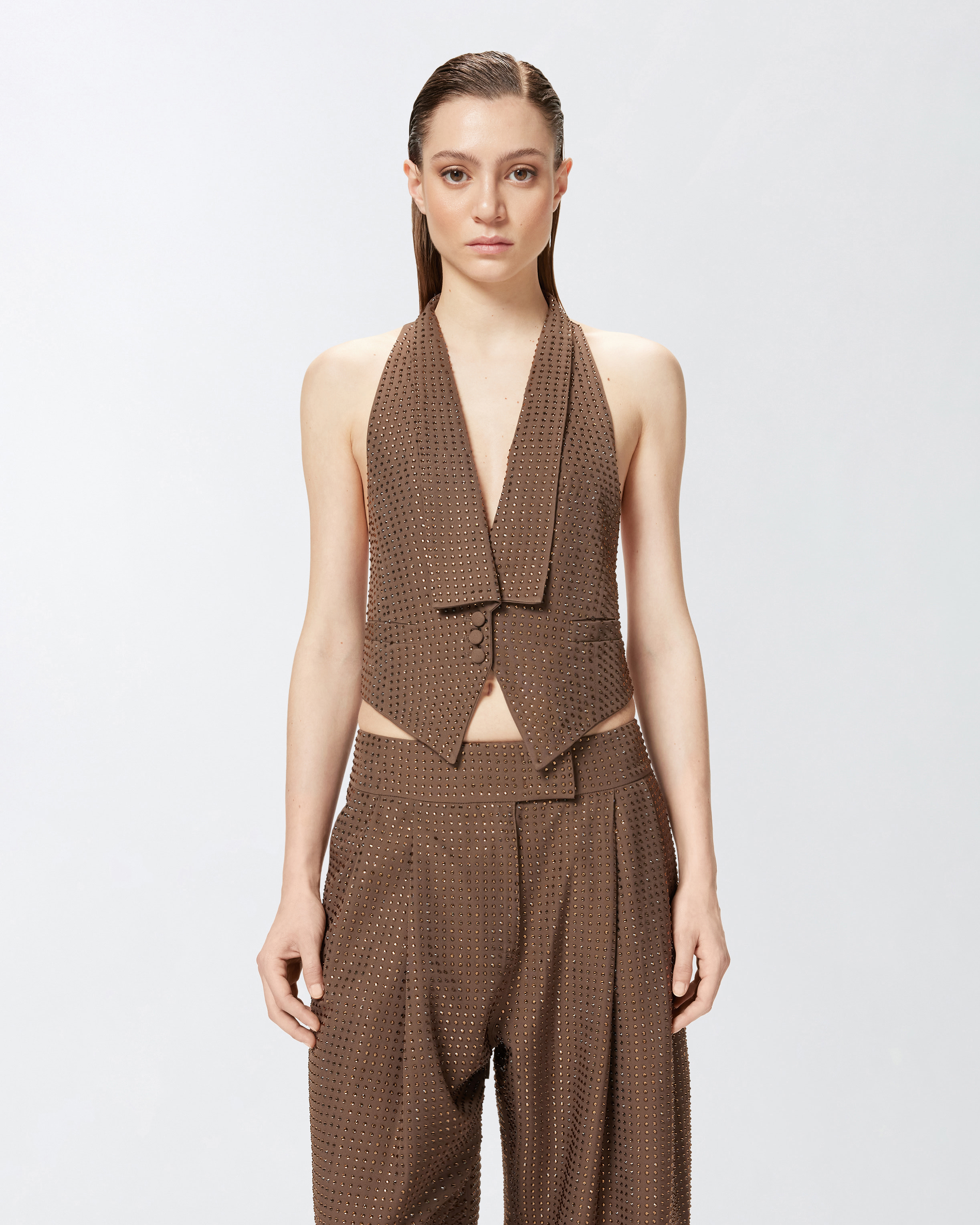 Pinko Vest With Rhinestones And Open Back