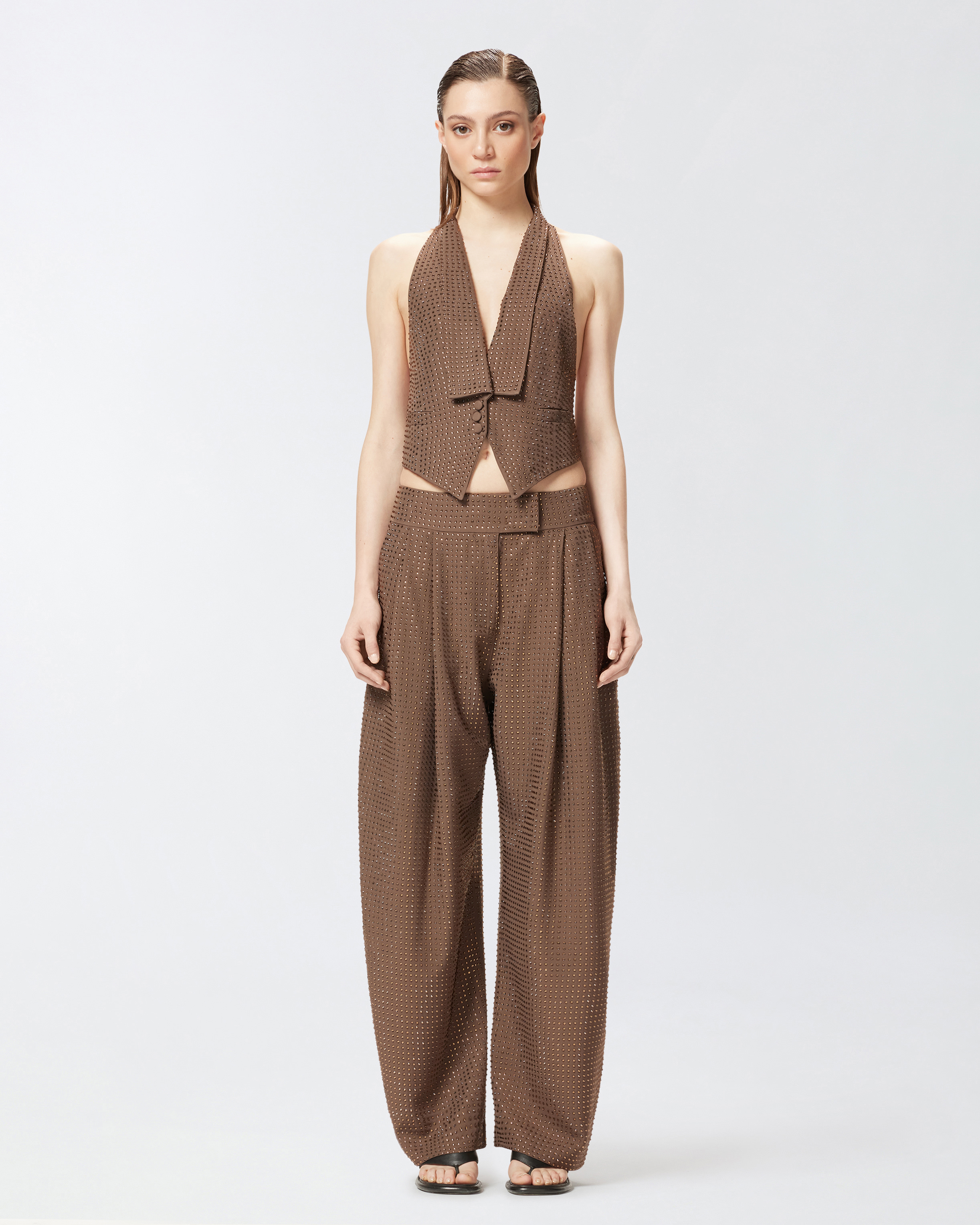 Pinko Vest With Rhinestones And Open Back