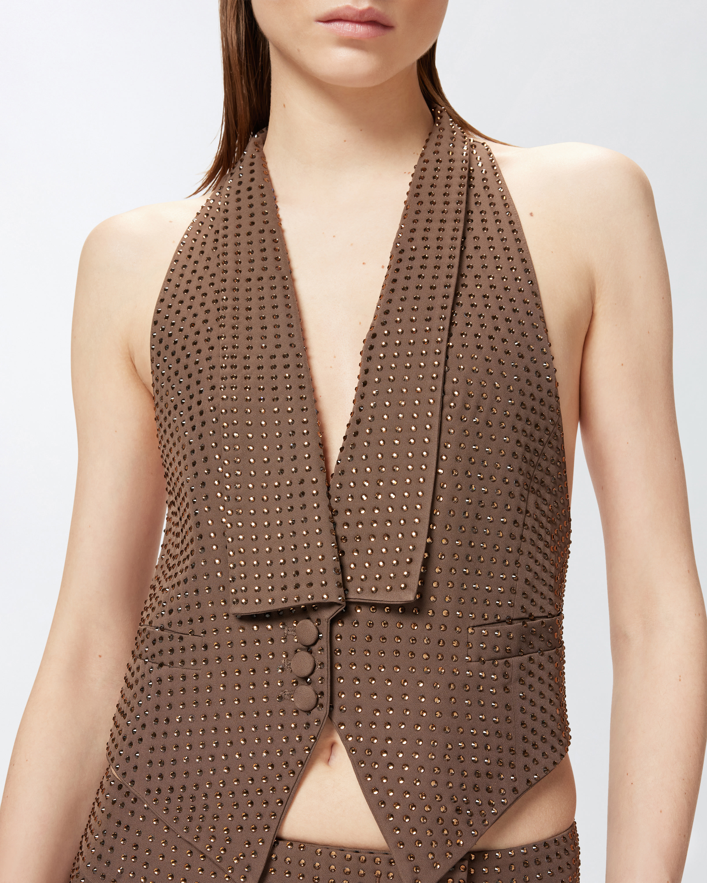 Pinko Vest With Rhinestones And Open Back