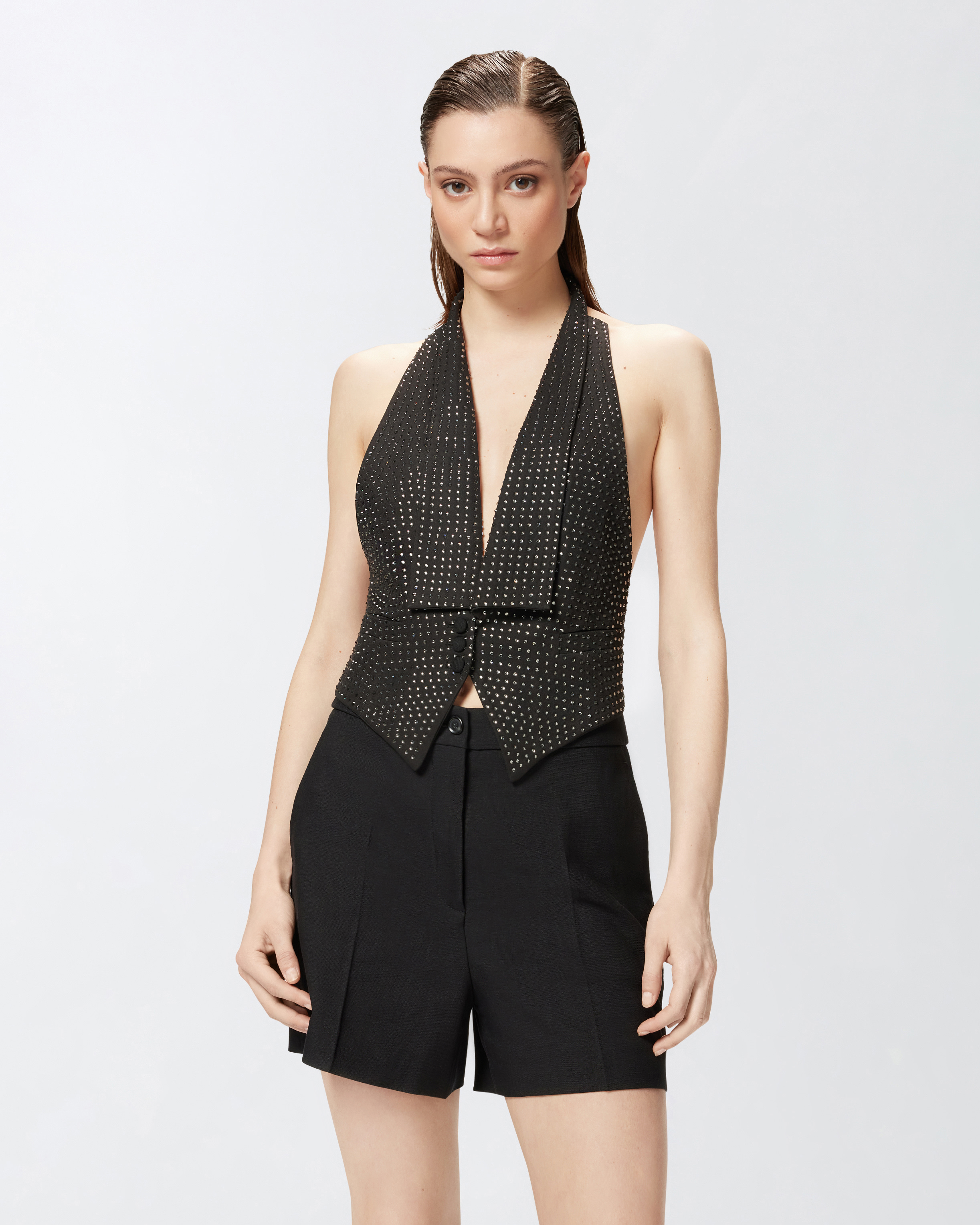 Pinko Vest With Rhinestones And Open Back