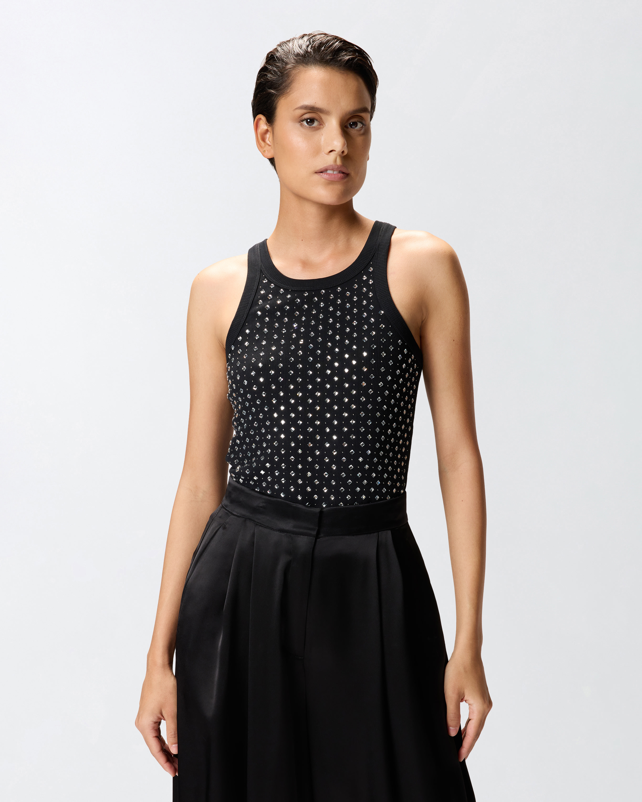Débardeur clouté à strass - Noir - large | Pinko 