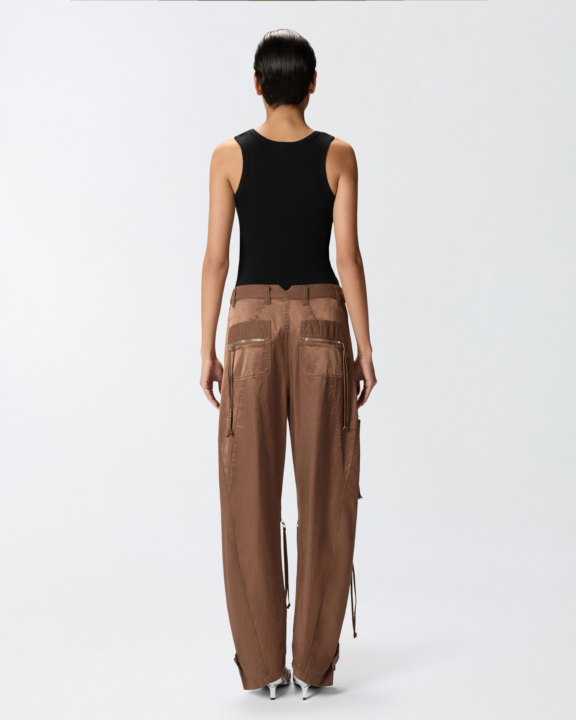 Pinko P-pants In Gabardine And Satin With Zip In Marrone - Tec