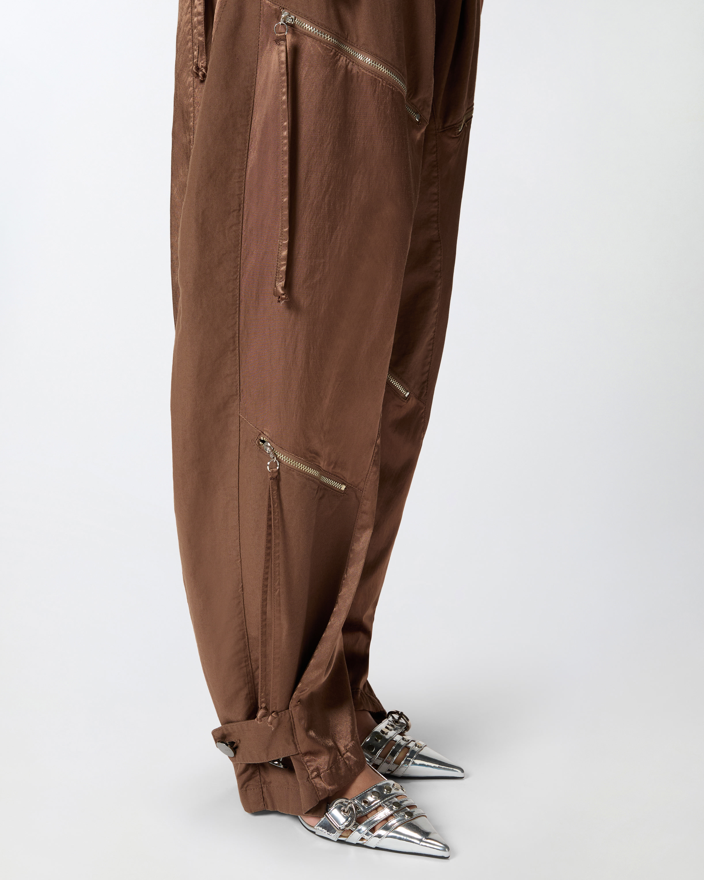 Pinko P-pants In Gabardine And Satin With Zip In Marrone - Tec