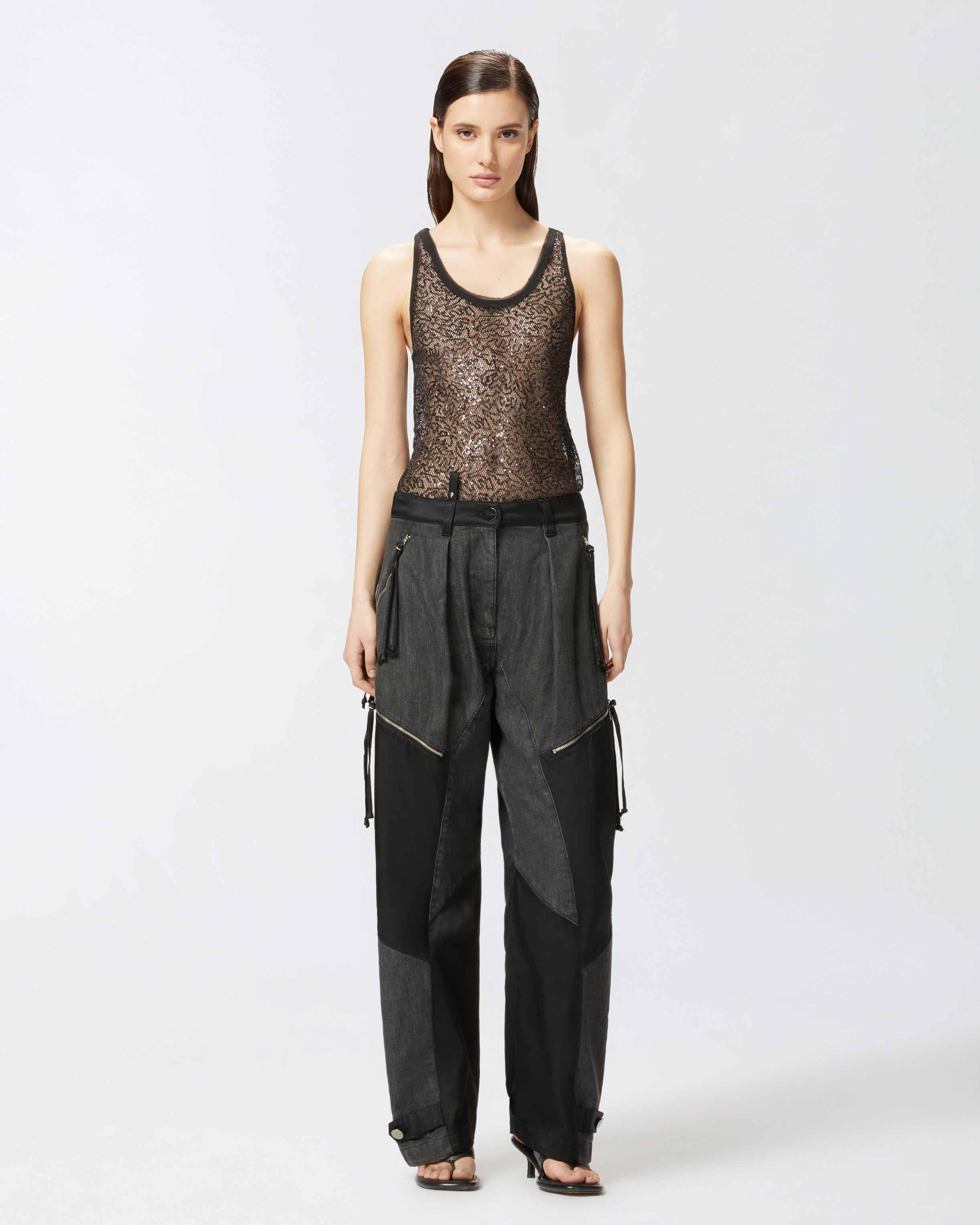 P-Pants trousers in black denim and satin with zip PINKO