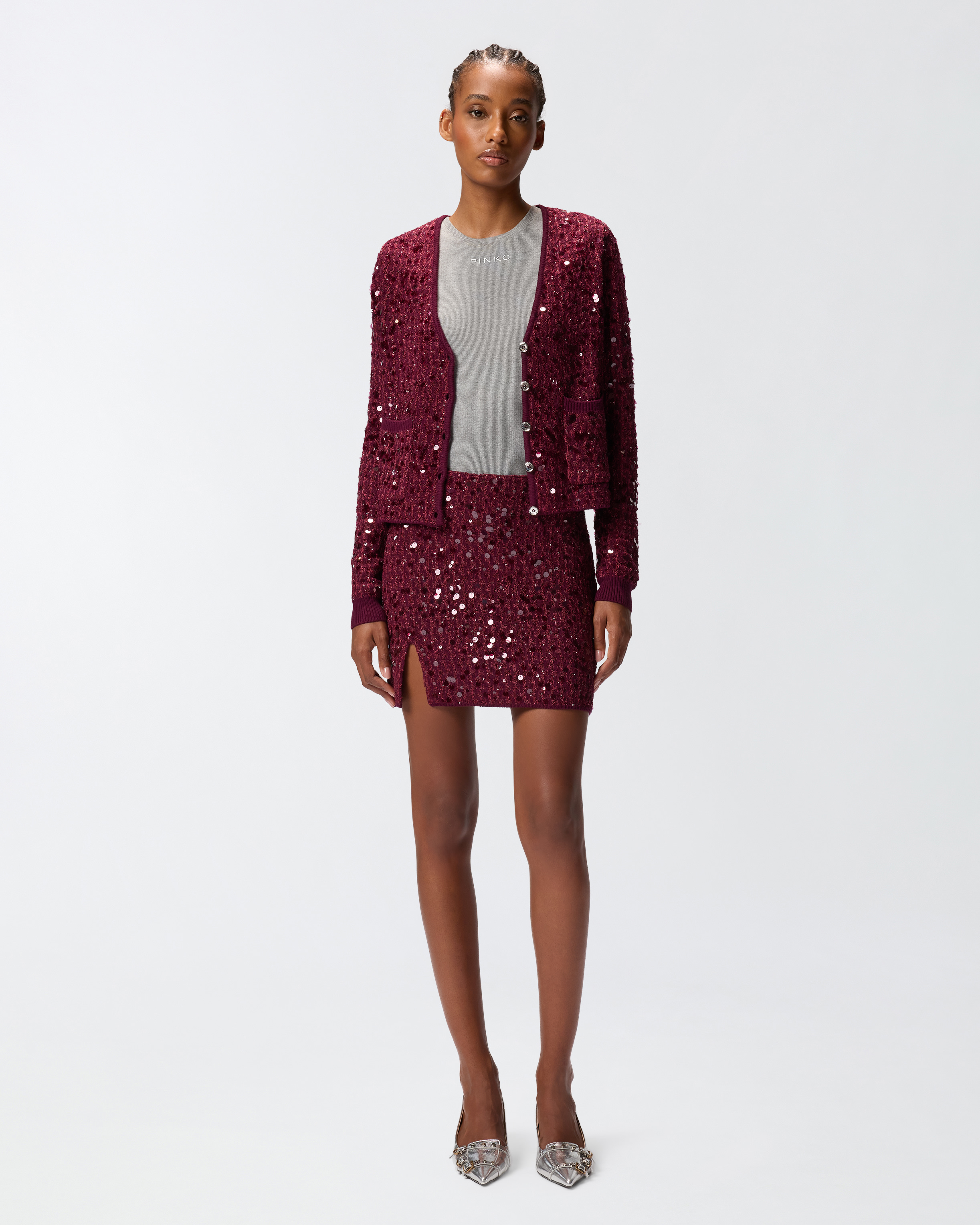 Pinko All-over Sequinned Mini Skirt In Red
