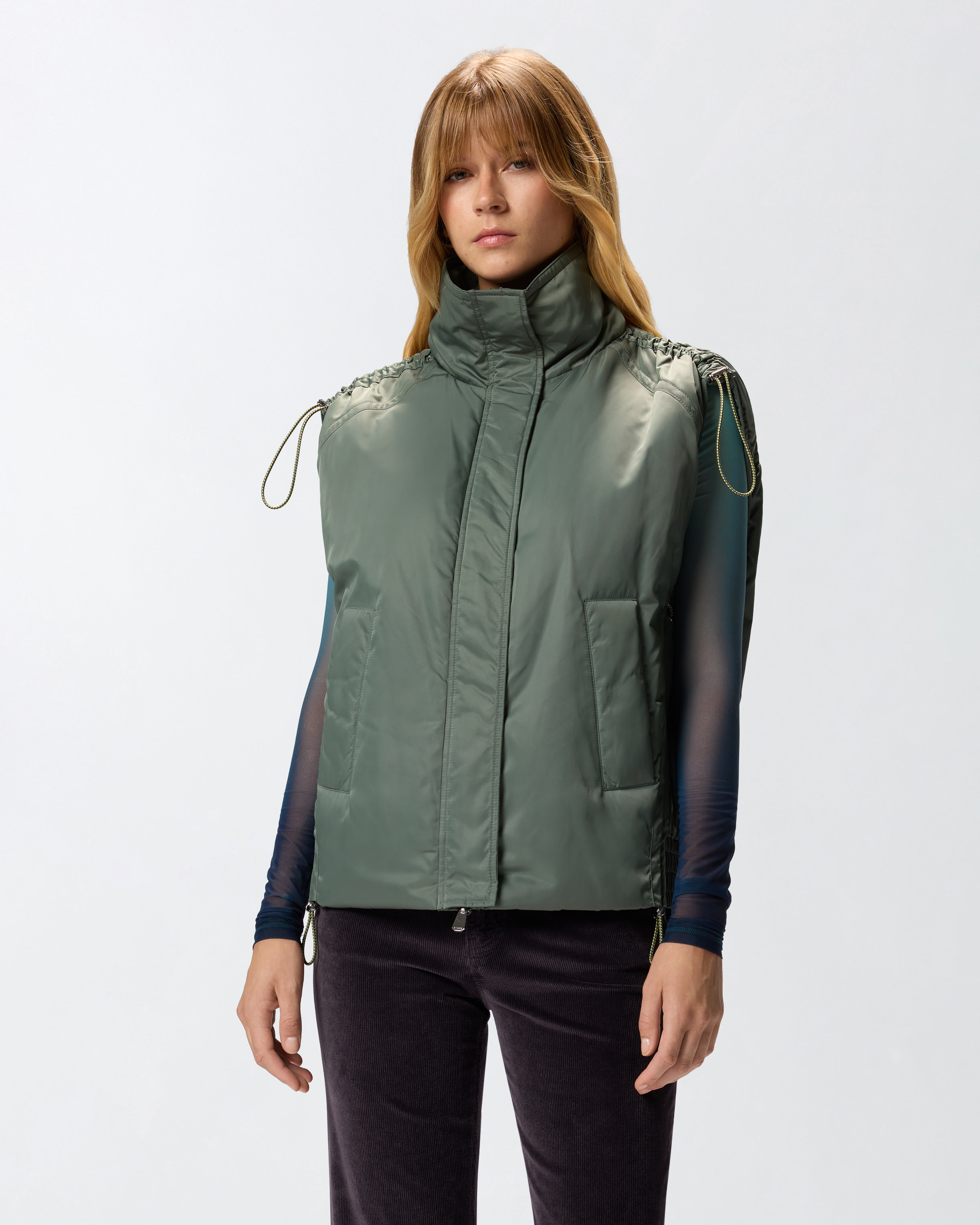 Pinko Technical Fabric Down Vest In Green