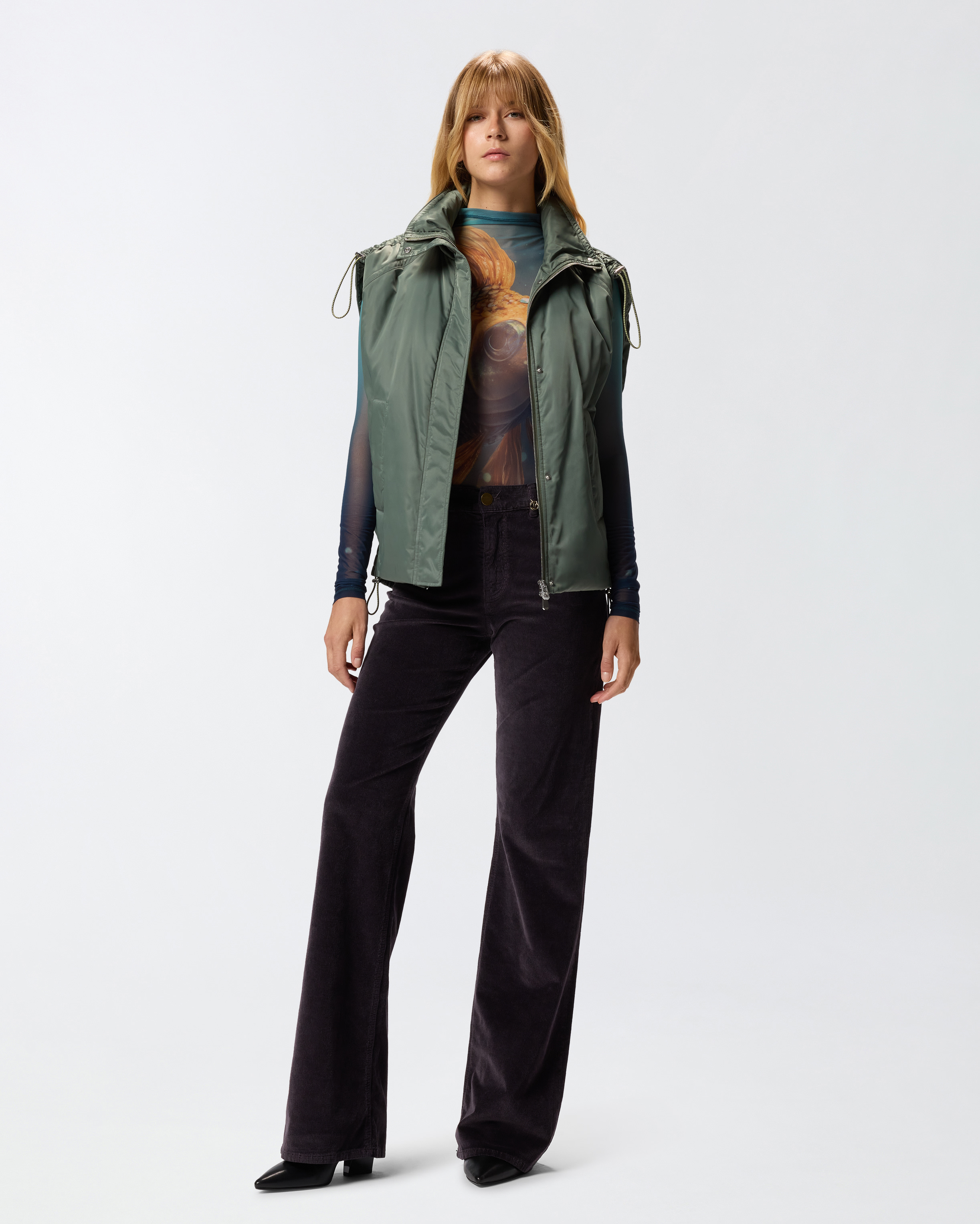 Pinko Technical Fabric Down Vest In Green