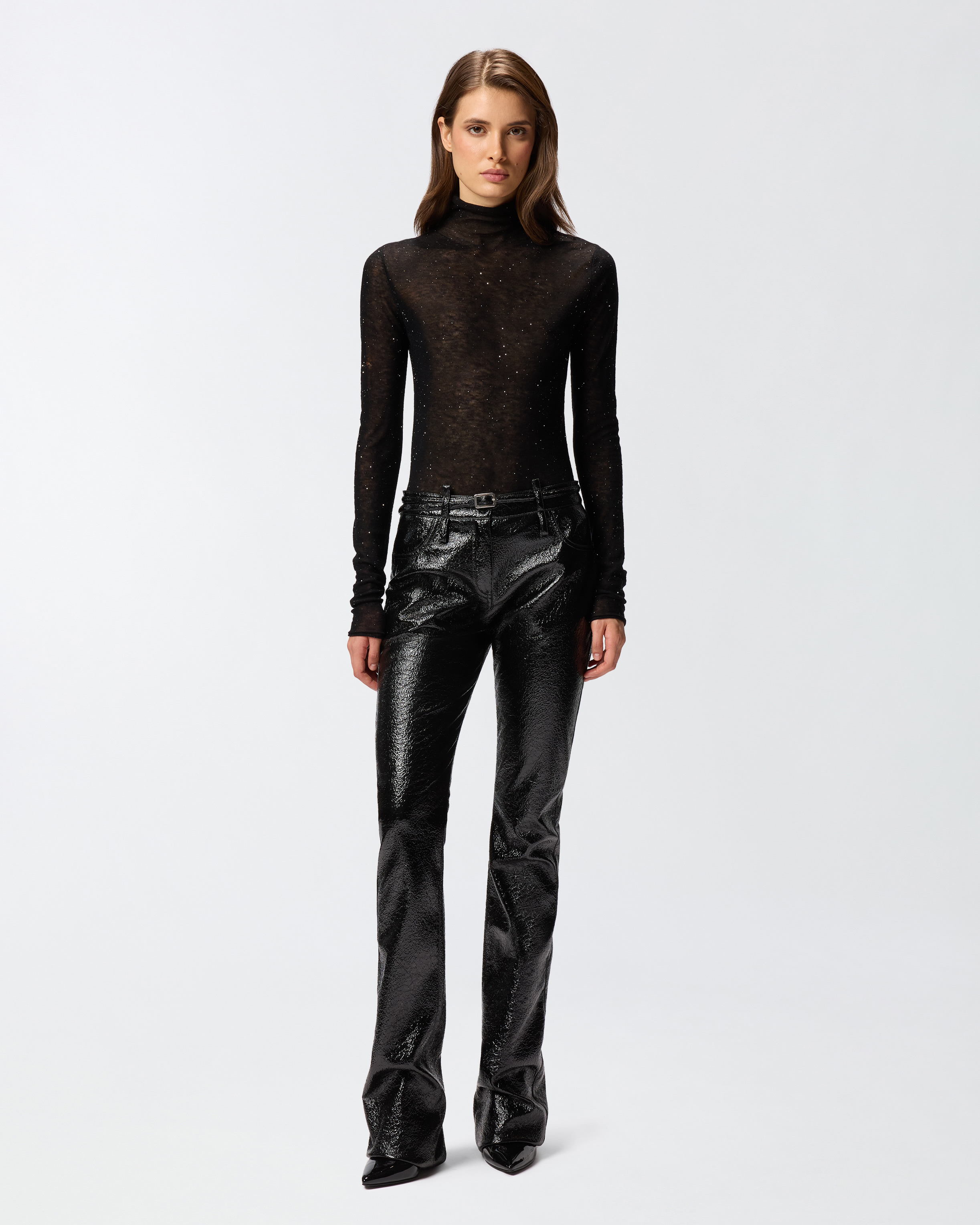Pinko Rocio Trousers With Shiny Finish And Belt Loops In Black