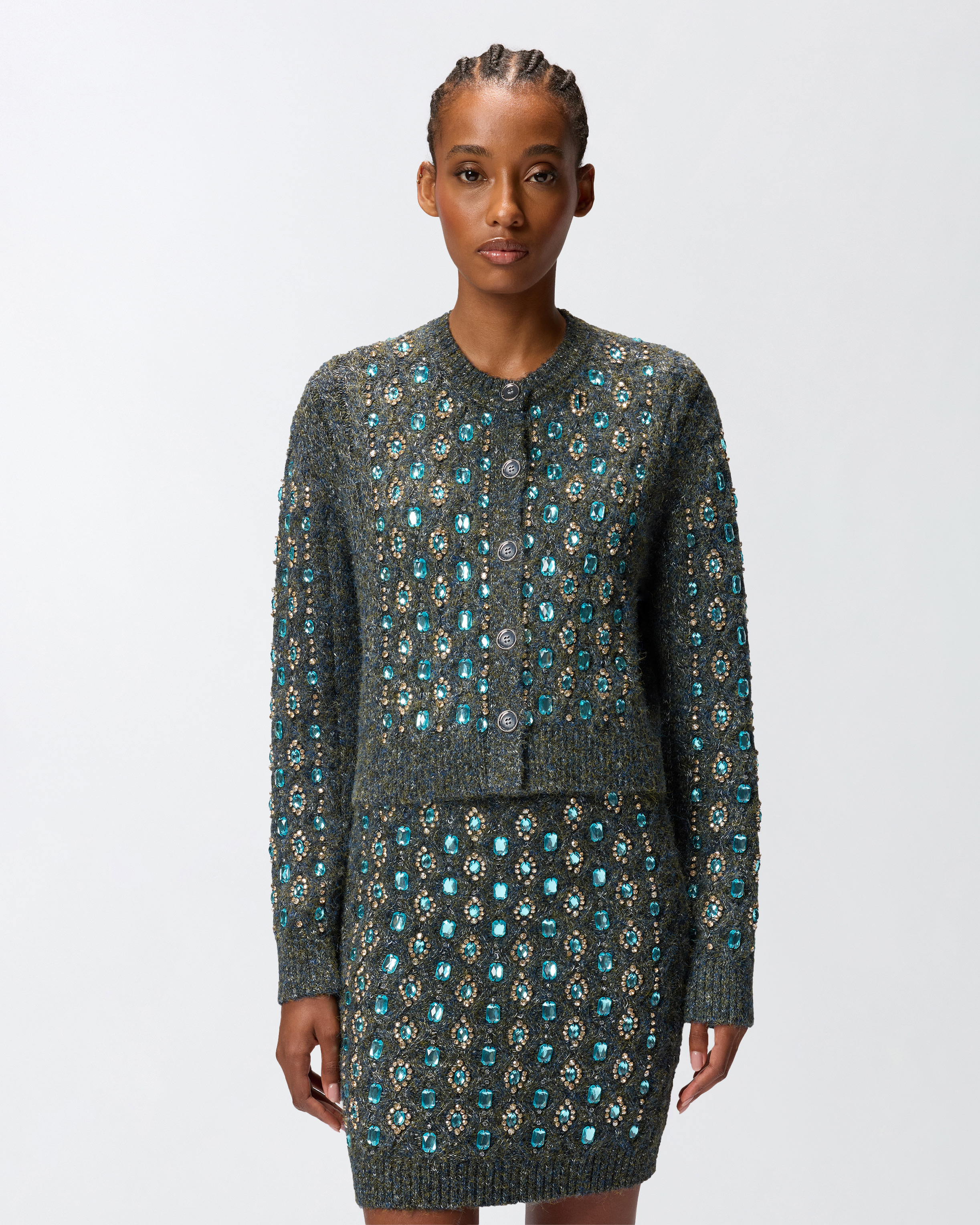 Pinko Knitted Muline Cardigan With Jewel Applications In Multi