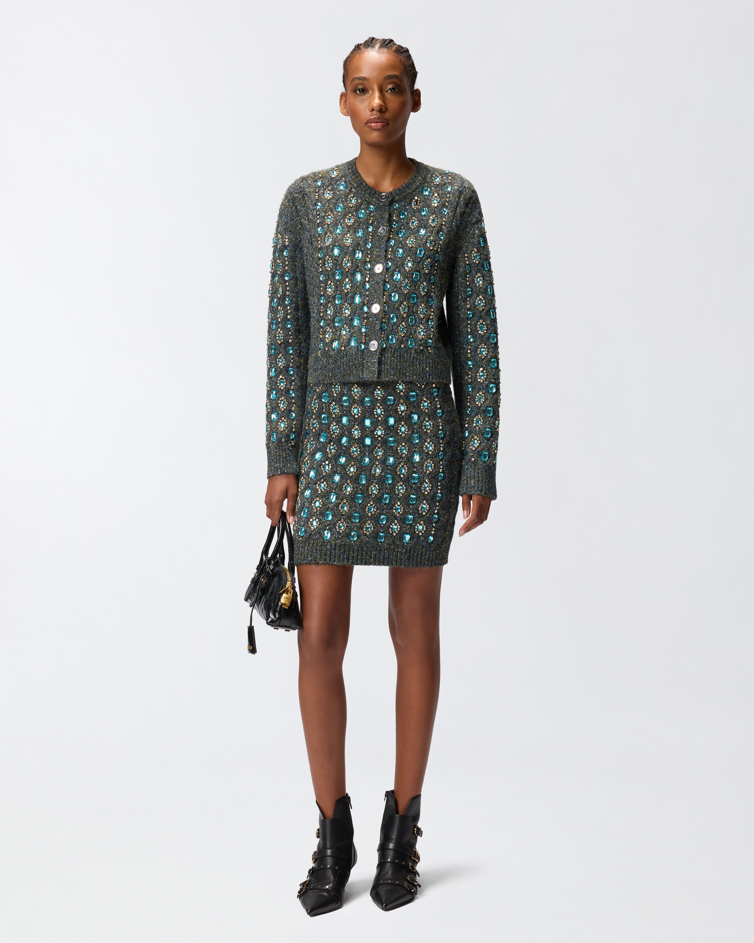 Pinko Knitted Muline Cardigan With Jewel Applications In Multi