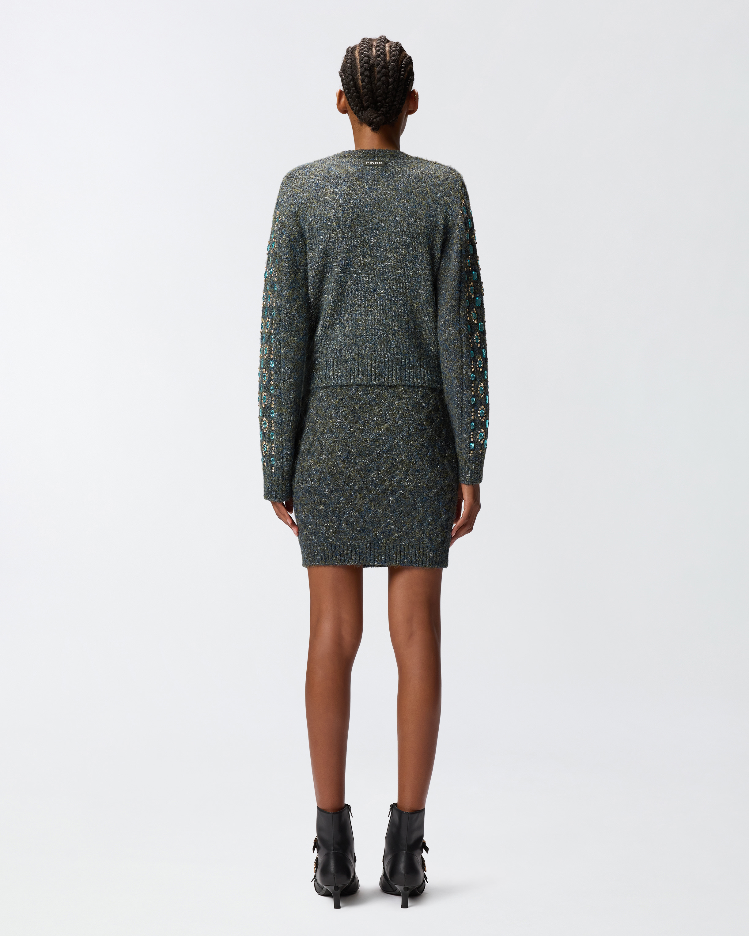 Pinko Knitted Muline Cardigan With Jewel Applications In Multi