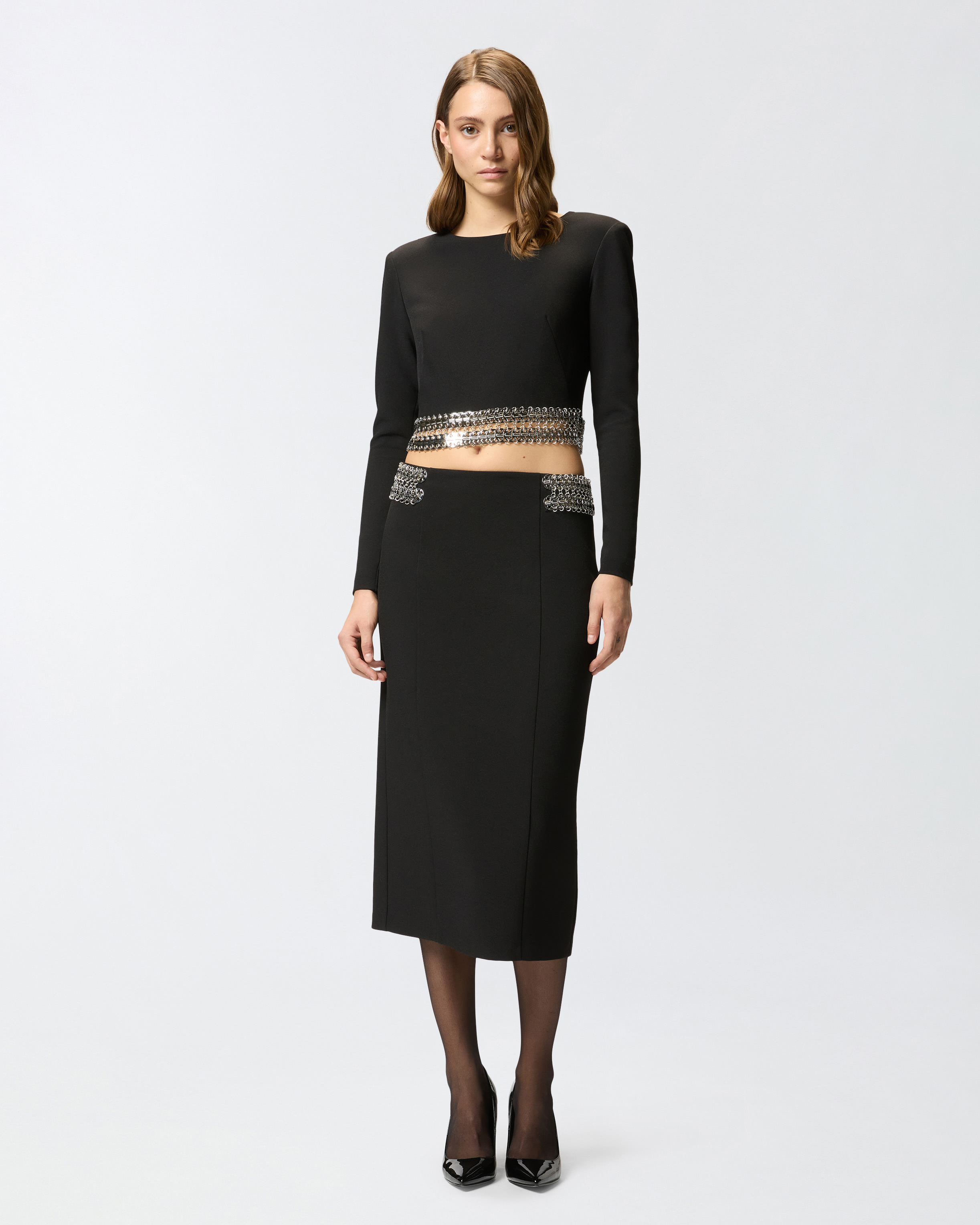 Pinko Chain-embellished Pencil Skirt In Black