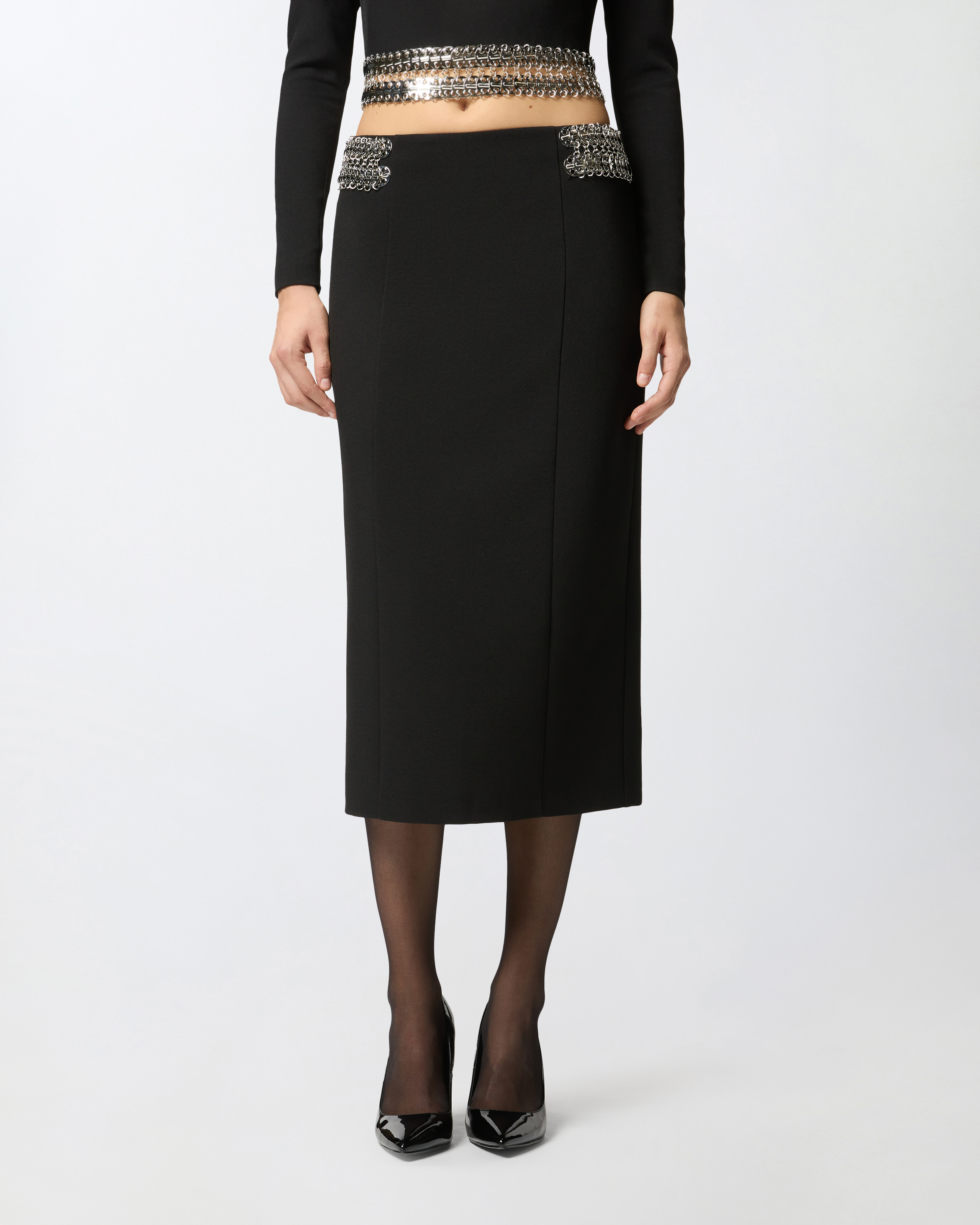 Pinko Chain-embellished Pencil Skirt In Black